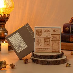 Hinoki - 'Into the Library' Engraved Wooden Stamp Set