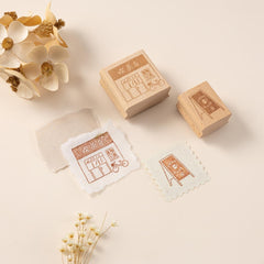 Hinoki - 'Into the Cafe' Engraved Wooden Stamps Set