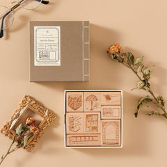 Hinoki - 'Into the Library' Engraved Wooden Stamp Set
