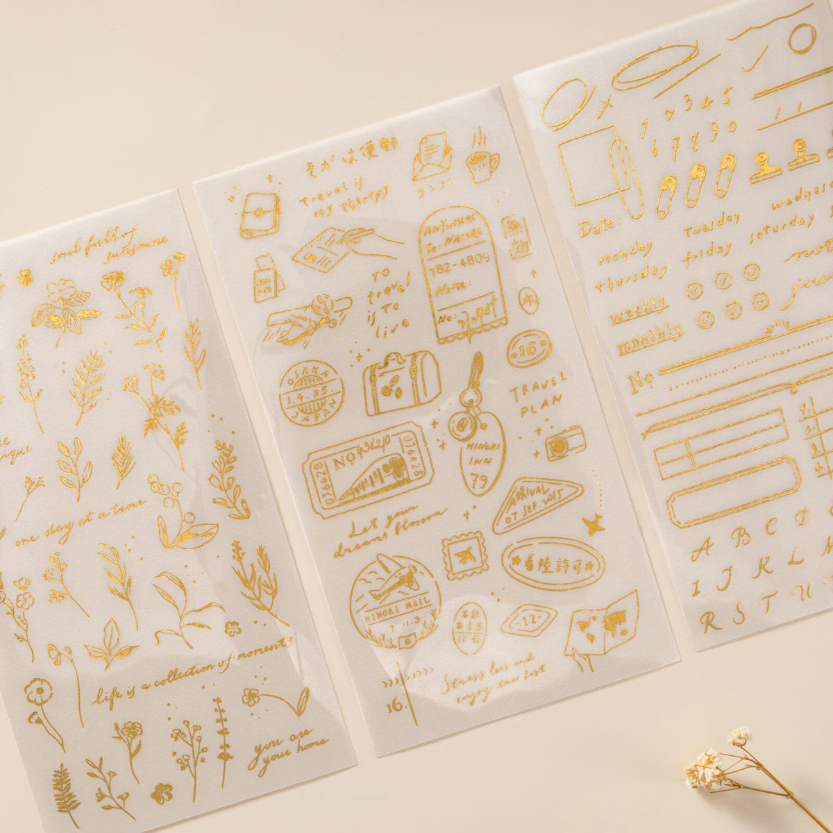 Hinoki - 'Daily Essentials' Gold Foil Print-On Sticker Set