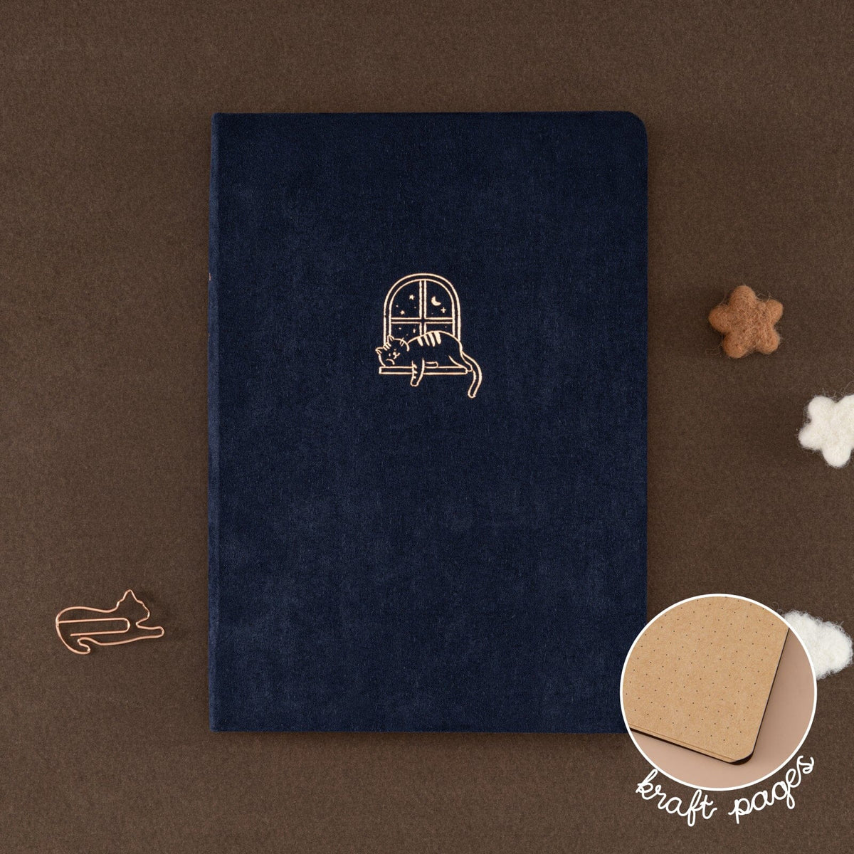 Tsuki 'Midnight Neko Dreams' Kraft Paper Bullet Journal ☾