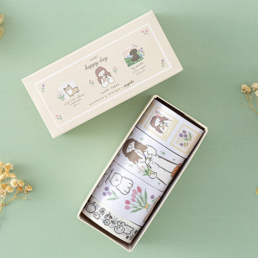 Tsuki 'Happy Day' Washi Tape Set by Notebook Therapy x Peppoko ☾
