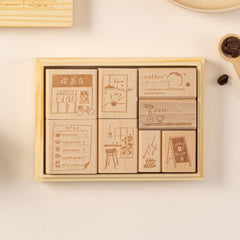 Hinoki - 'Into the Cafe' Engraved Wooden Stamps Set