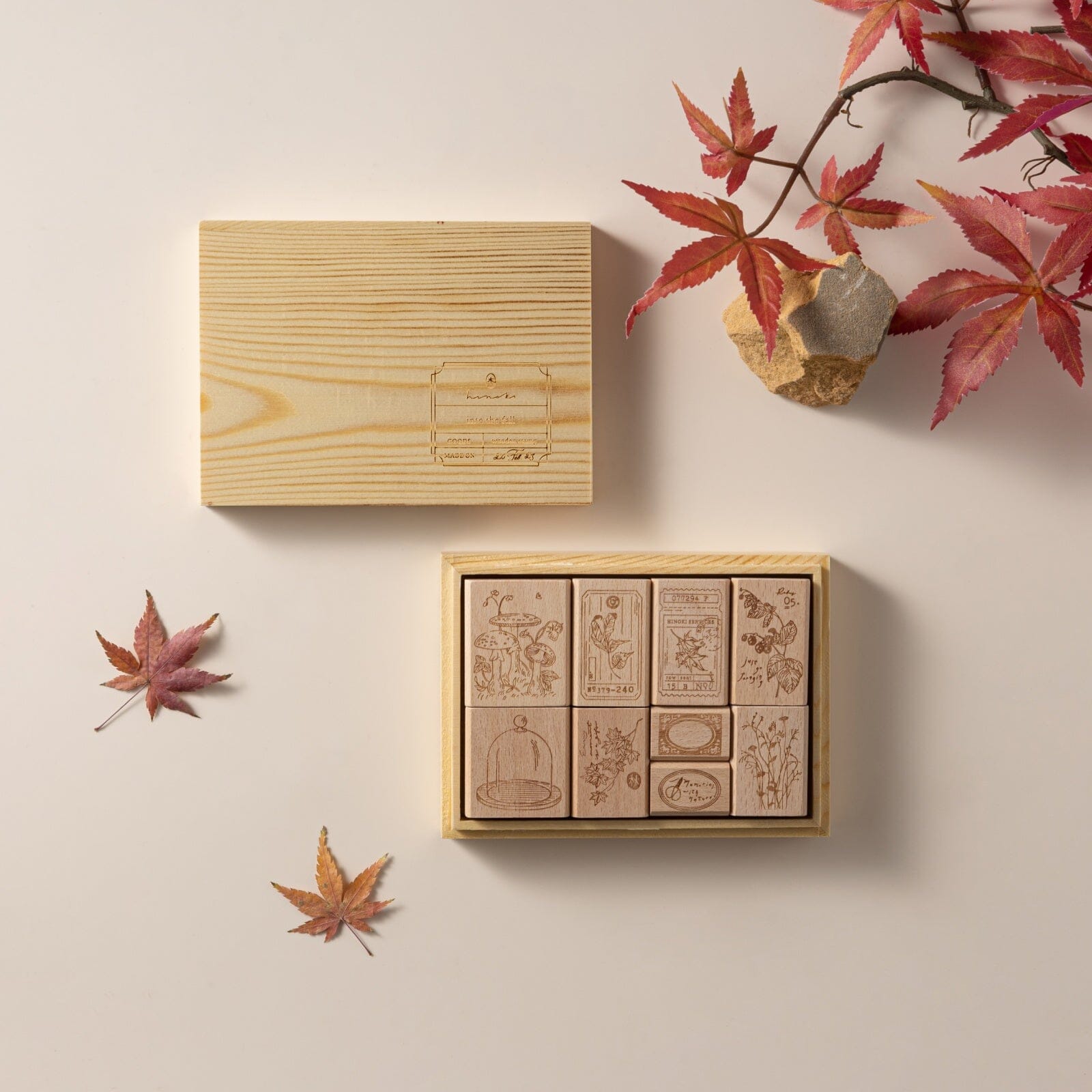 Hinoki - 'Into the Fall' Engraved Wooden Stamps Set