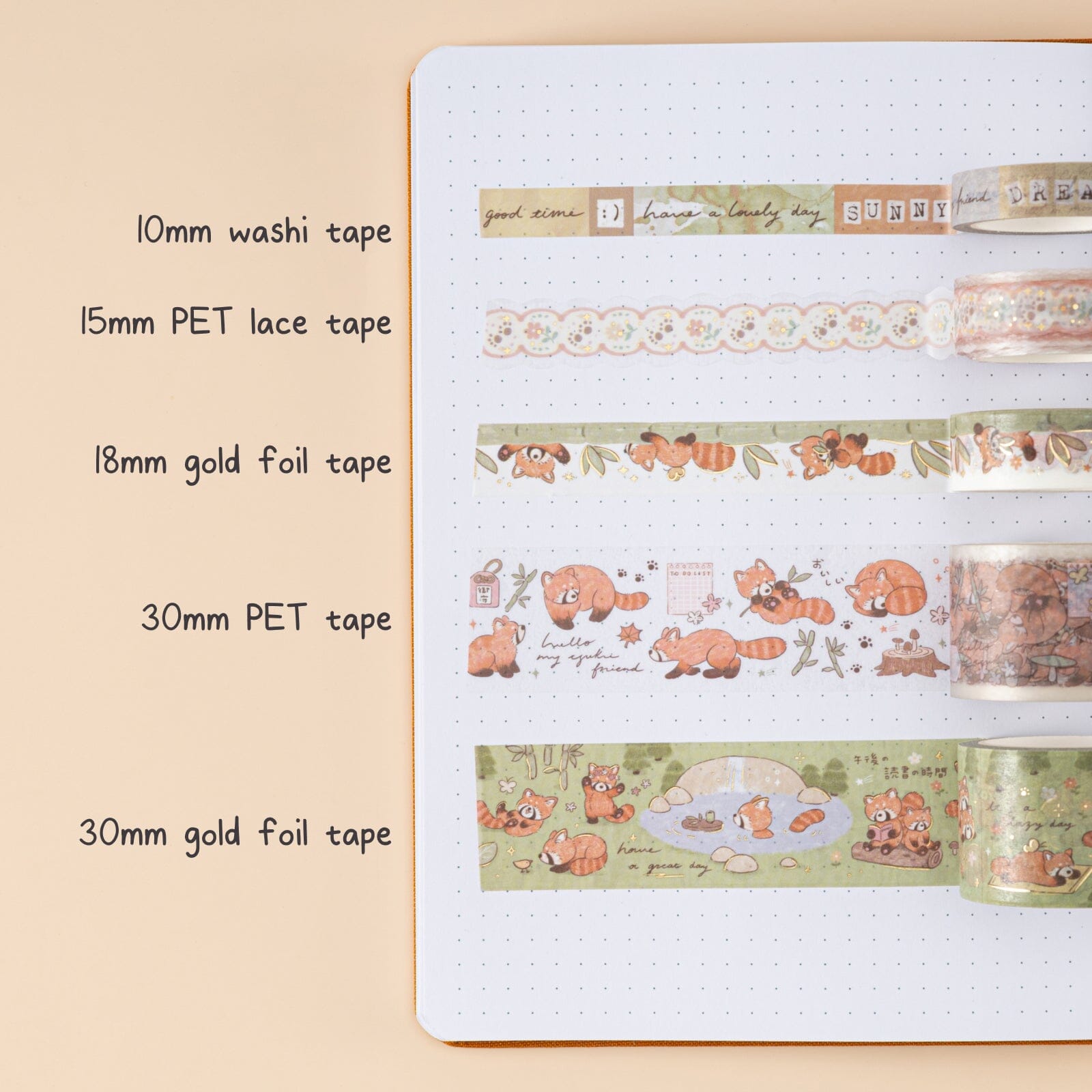 Tsuki 'Red Panda' Washi Tape Set ☾