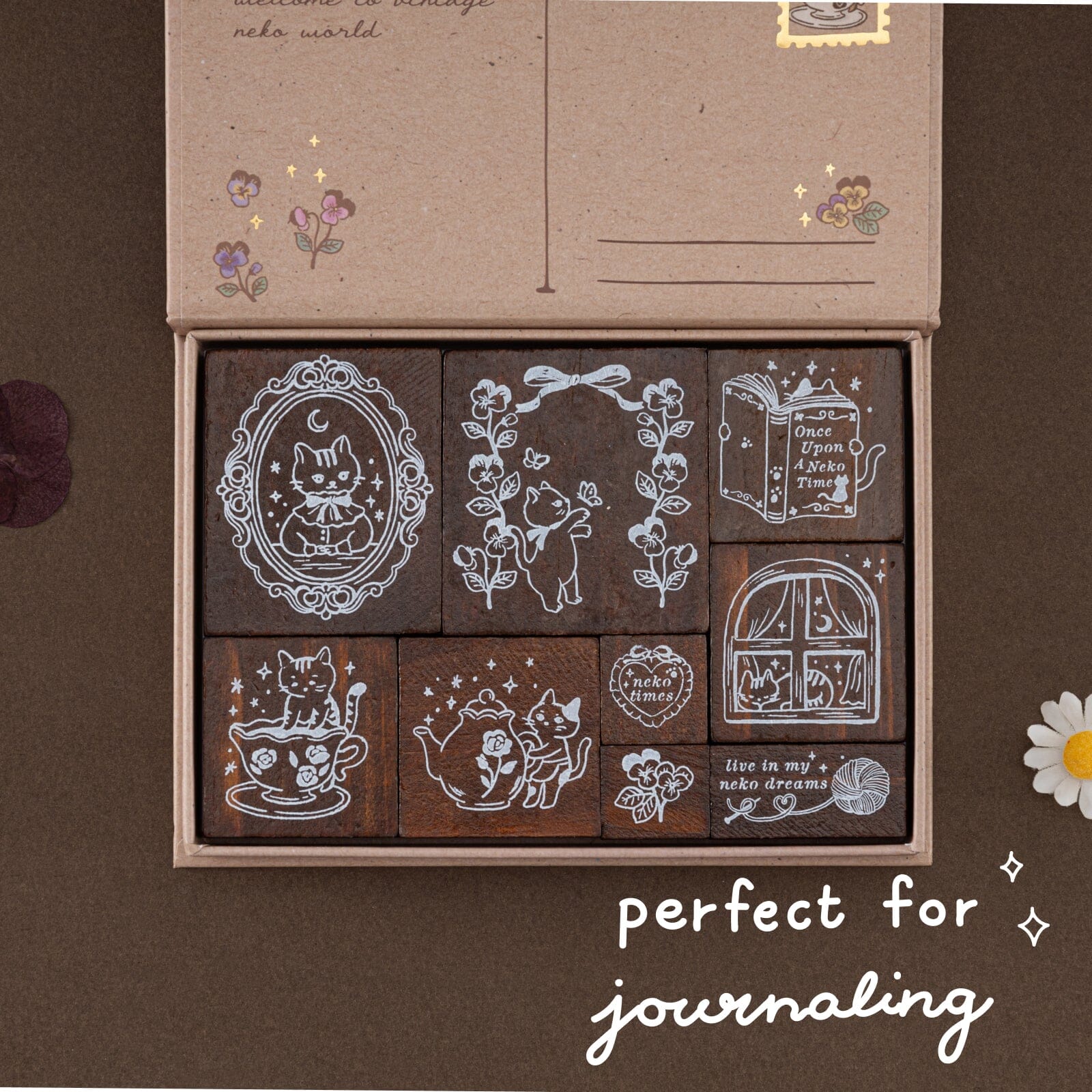 Tsuki 'Vintage Neko' Bullet Journal Stamp Set ☾