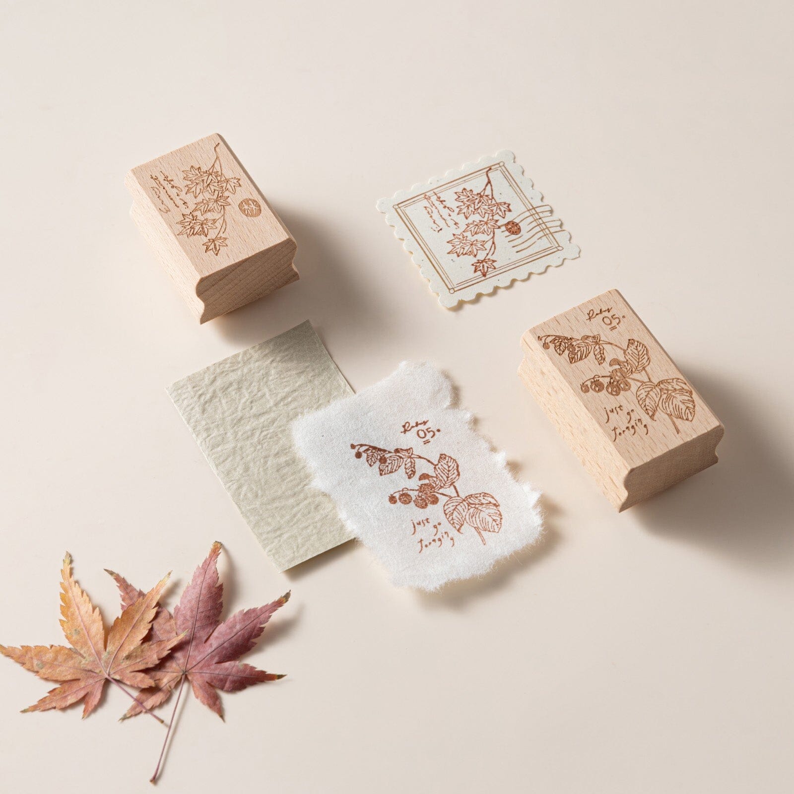 Hinoki - 'Into the Fall' Engraved Wooden Stamps Set