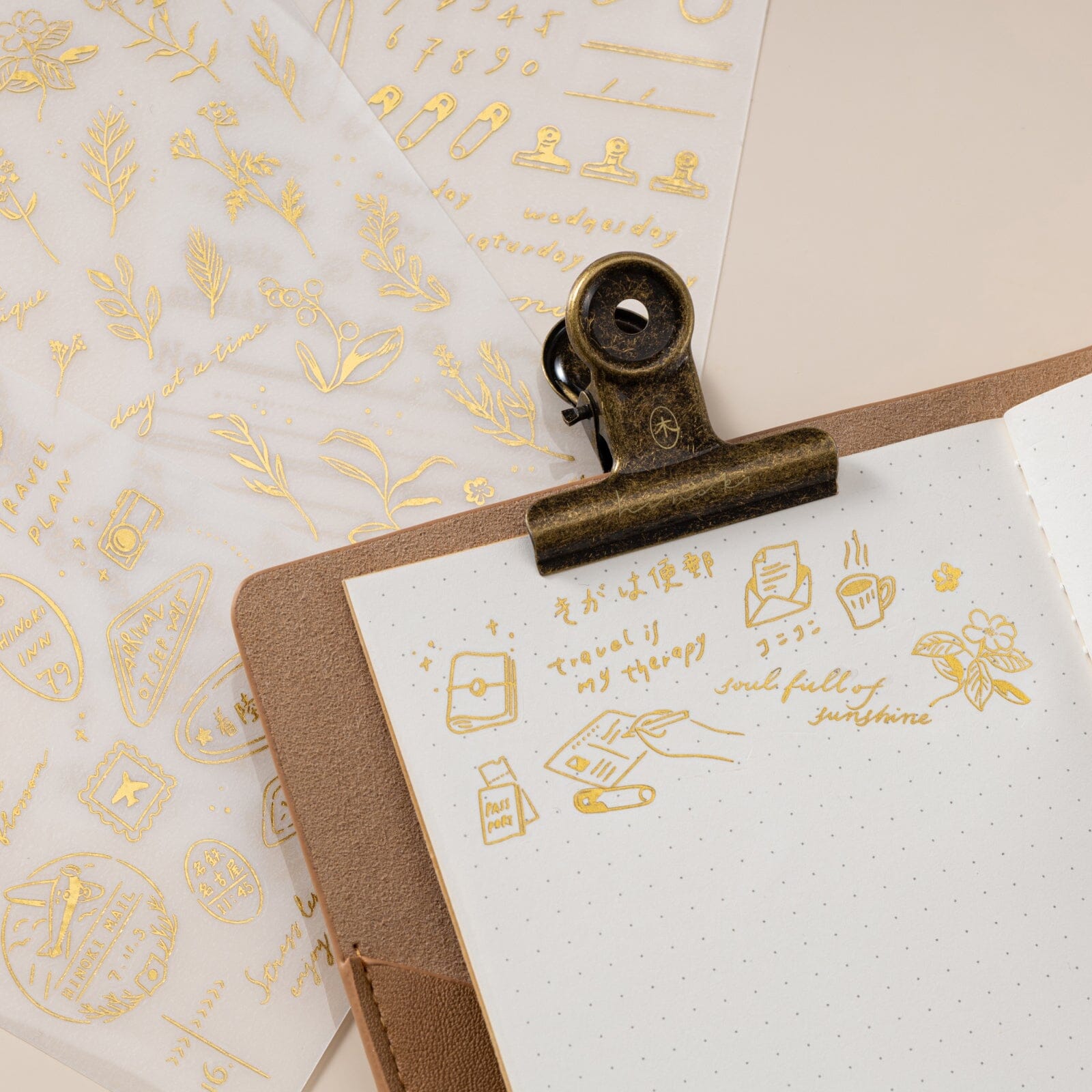 Hinoki - 'Daily Essentials' Gold Foil Print-On Sticker Set