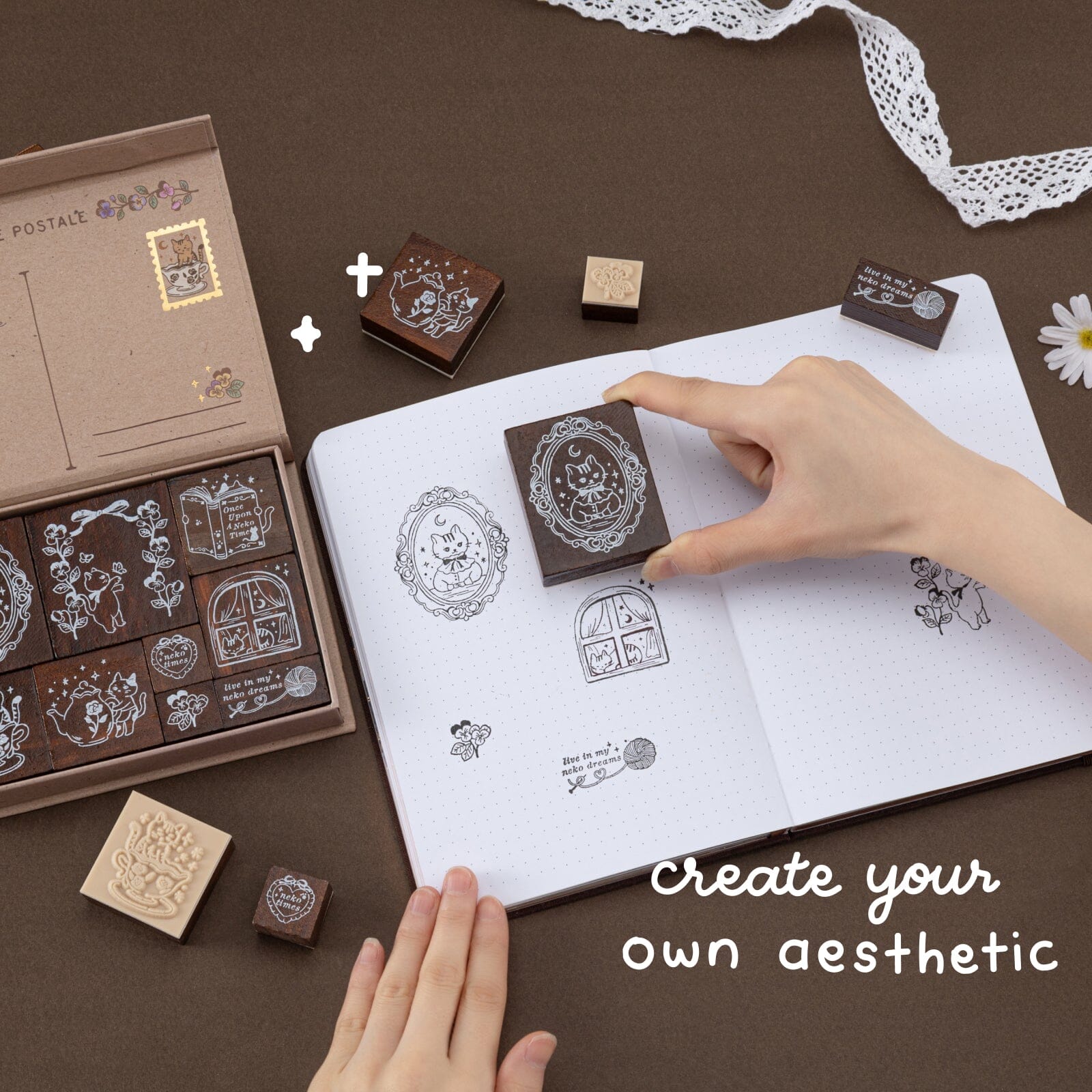 Tsuki 'Vintage Neko' Bullet Journal Stamp Set ☾