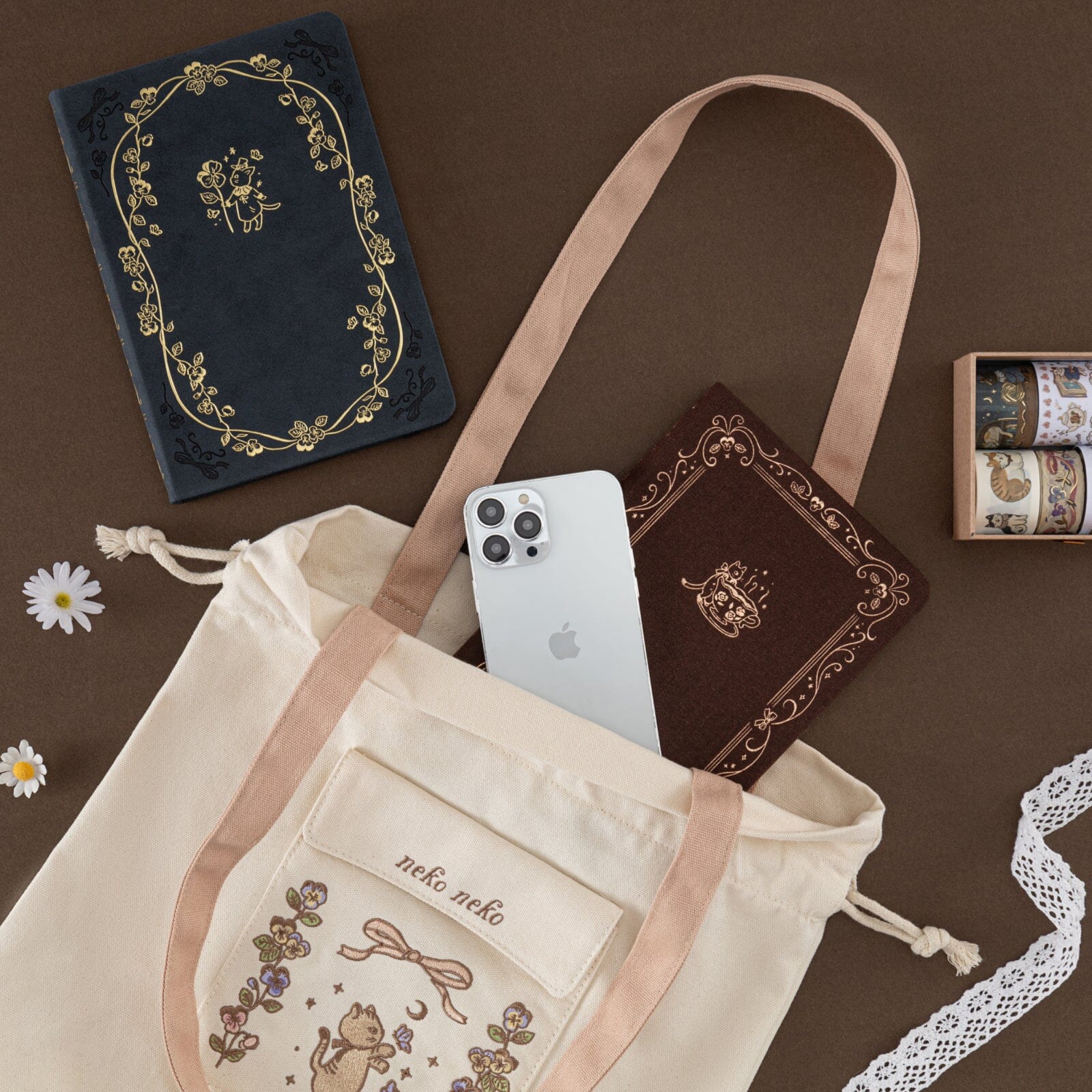 Tsuki 'Vintage Neko' Limited Edition Embroidered Tote Bag ☾