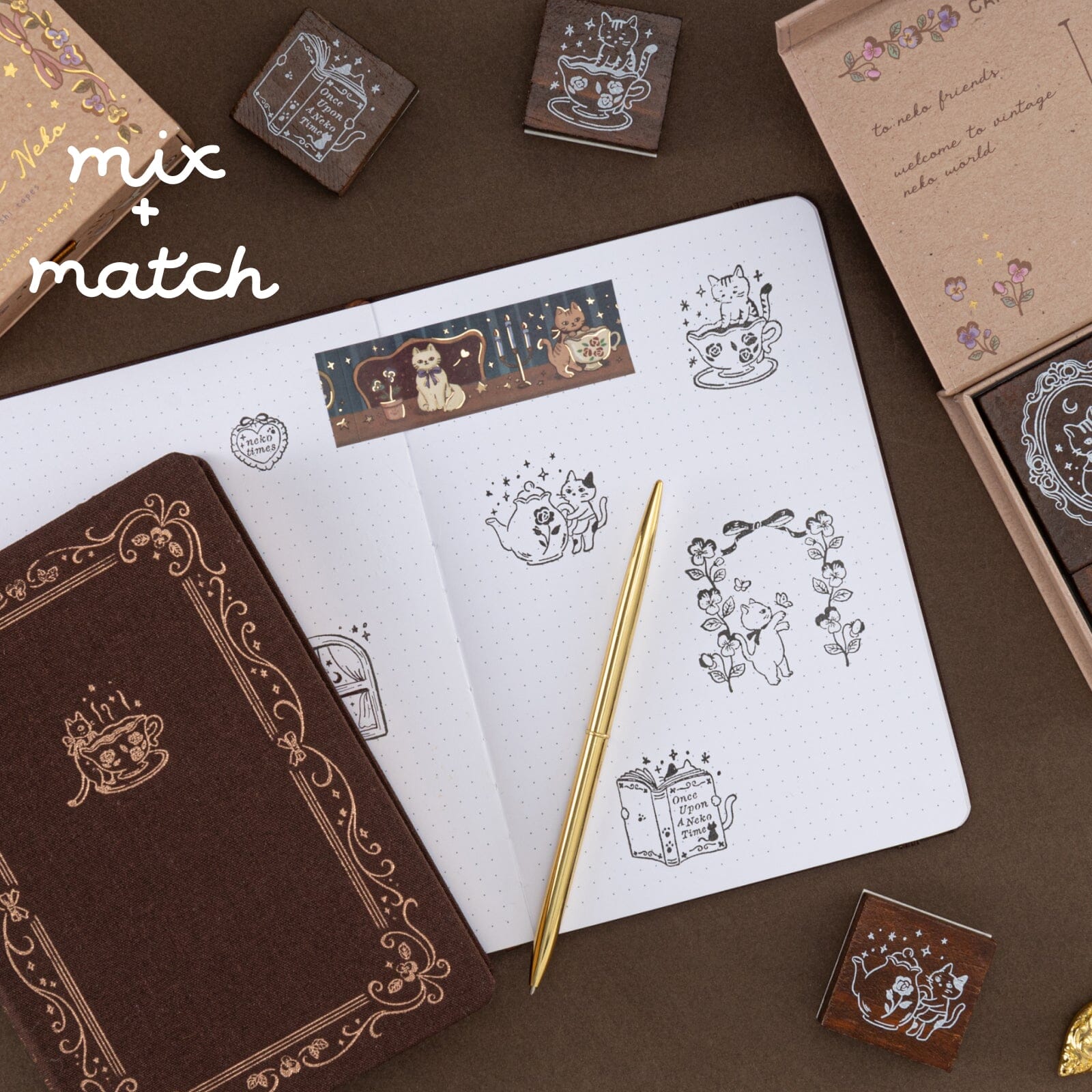 Tsuki 'Vintage Neko' Bullet Journal Stamp Set ☾
