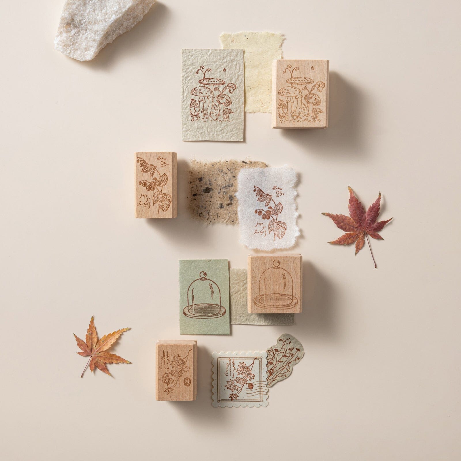 Hinoki - 'Into the Fall' Engraved Wooden Stamps Set