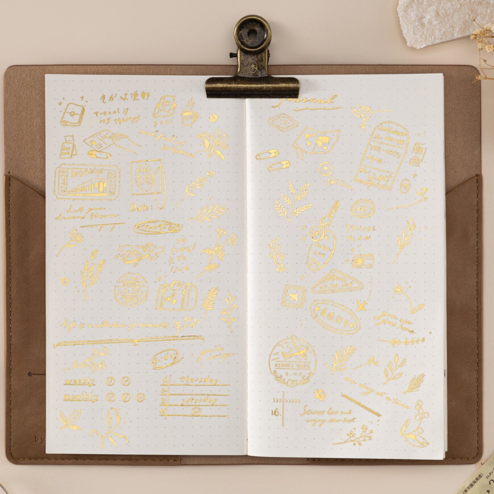 Hinoki - 'Daily Essentials' Gold Foil Print-On Sticker Set
