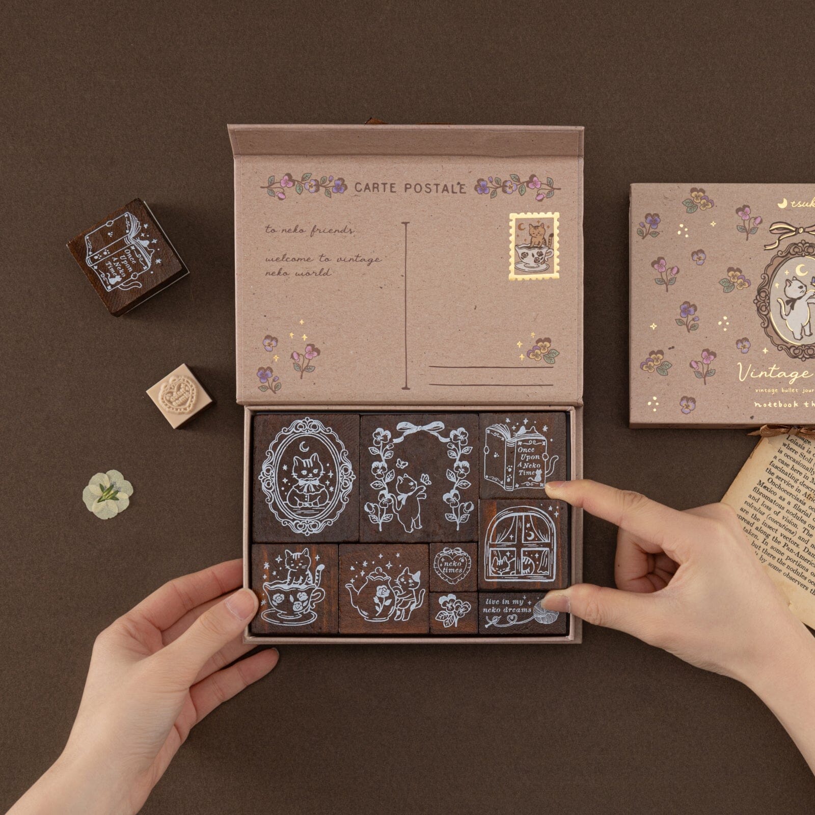 Tsuki 'Vintage Neko' Bullet Journal Stamp Set ☾