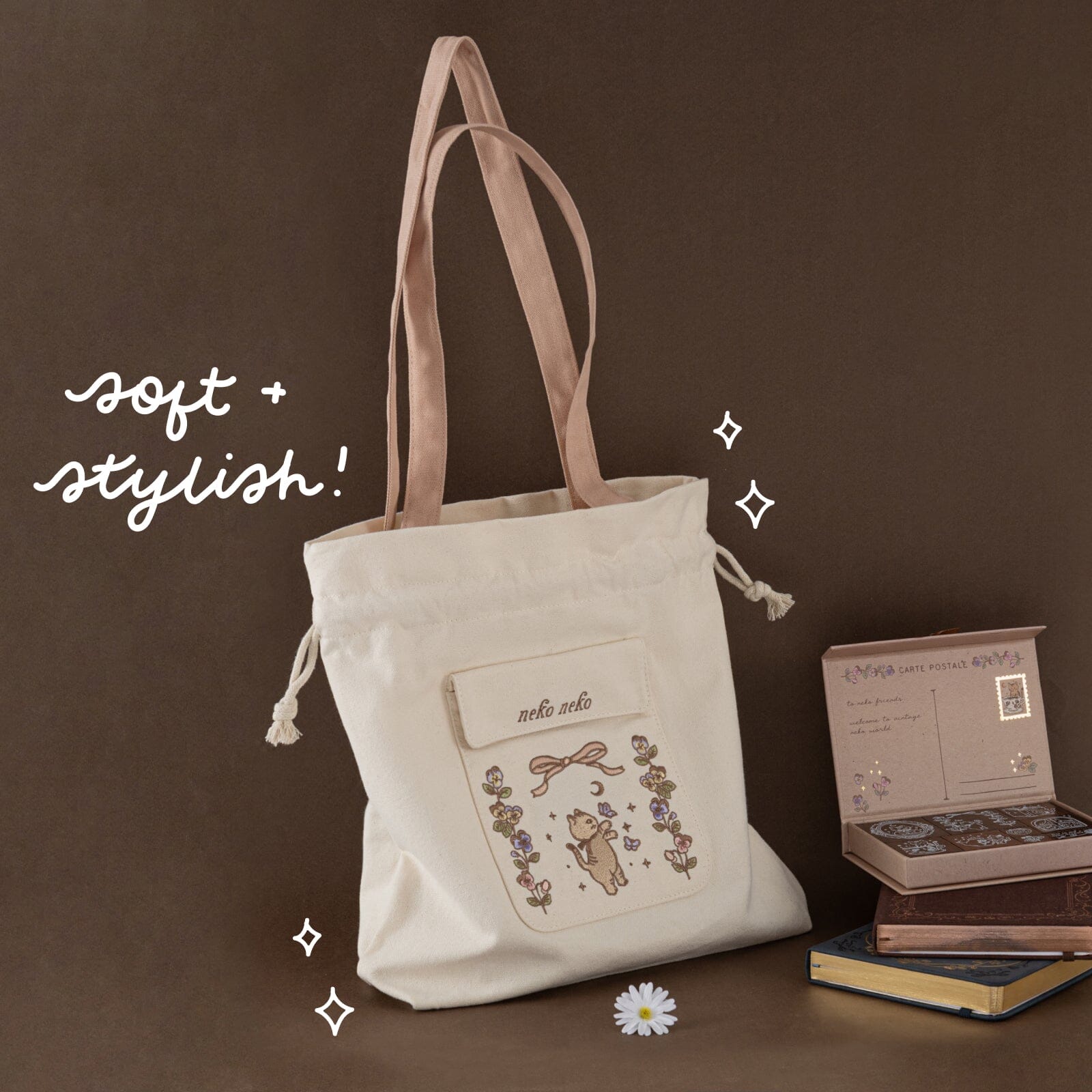 Tsuki 'Vintage Neko' Limited Edition Embroidered Tote Bag ☾