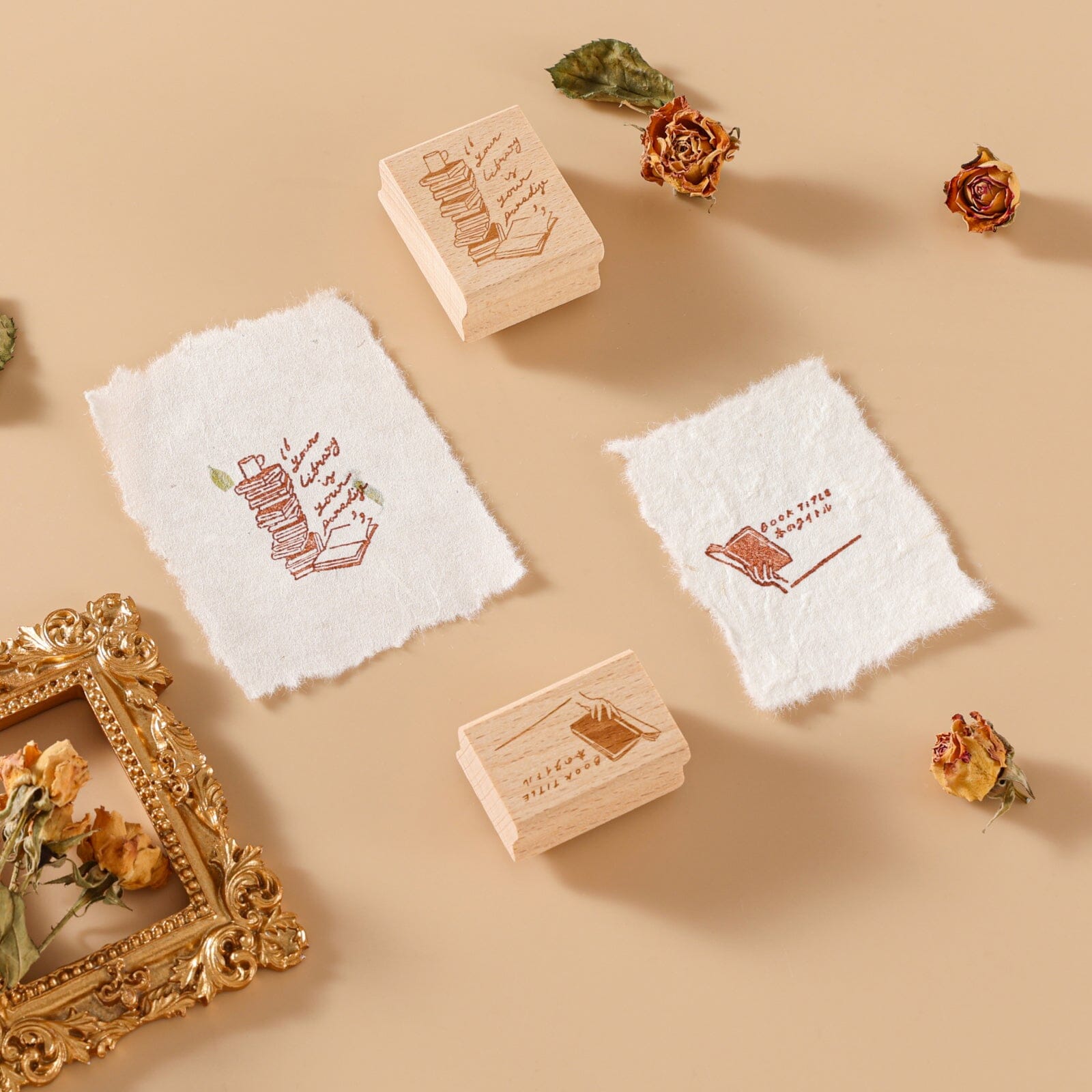 Hinoki - 'Into the Library' Engraved Wooden Stamp Set