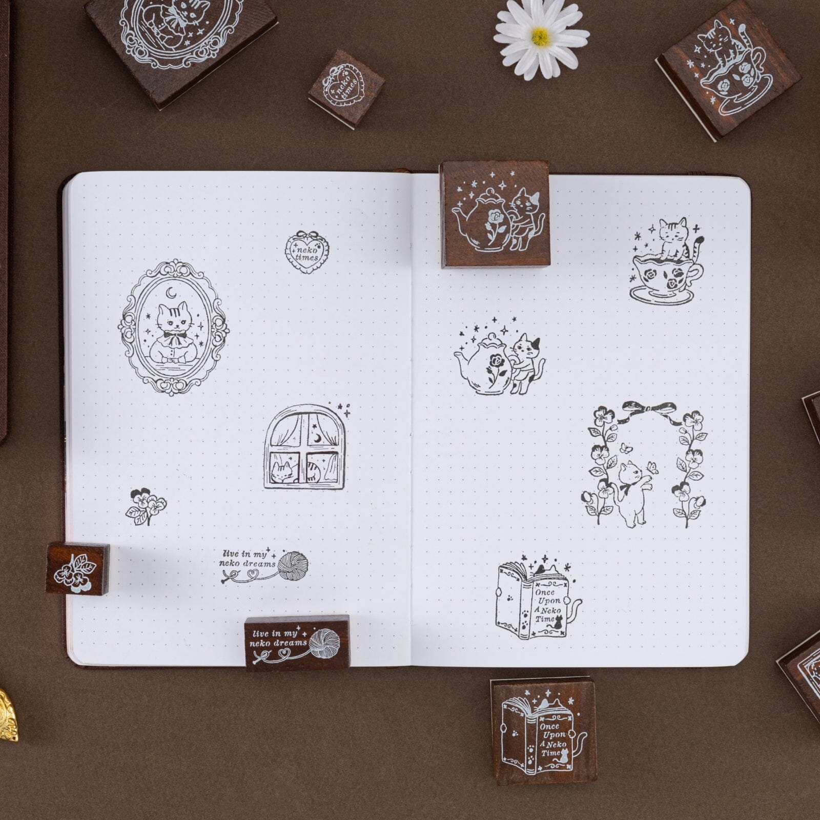 Tsuki 'Vintage Neko' Bullet Journal Stamp Set ☾