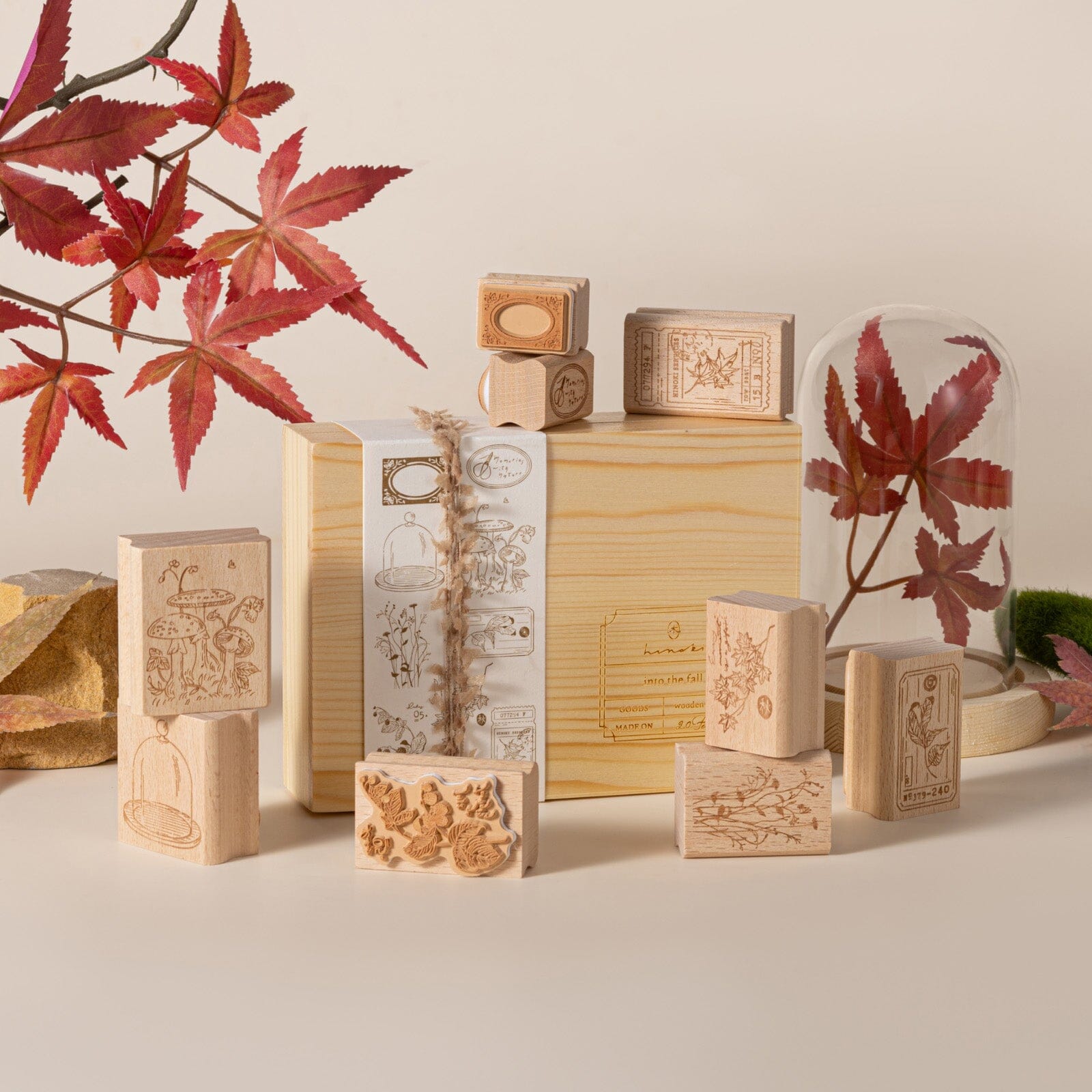 Hinoki - 'Into the Fall' Engraved Wooden Stamps Set