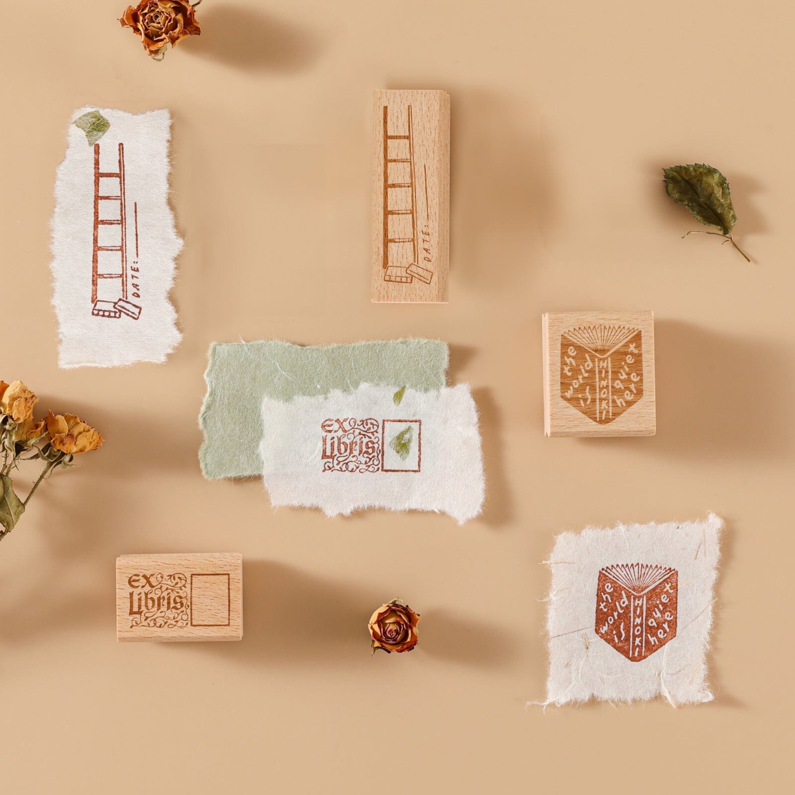 Hinoki - 'Into the Library' Engraved Wooden Stamp Set
