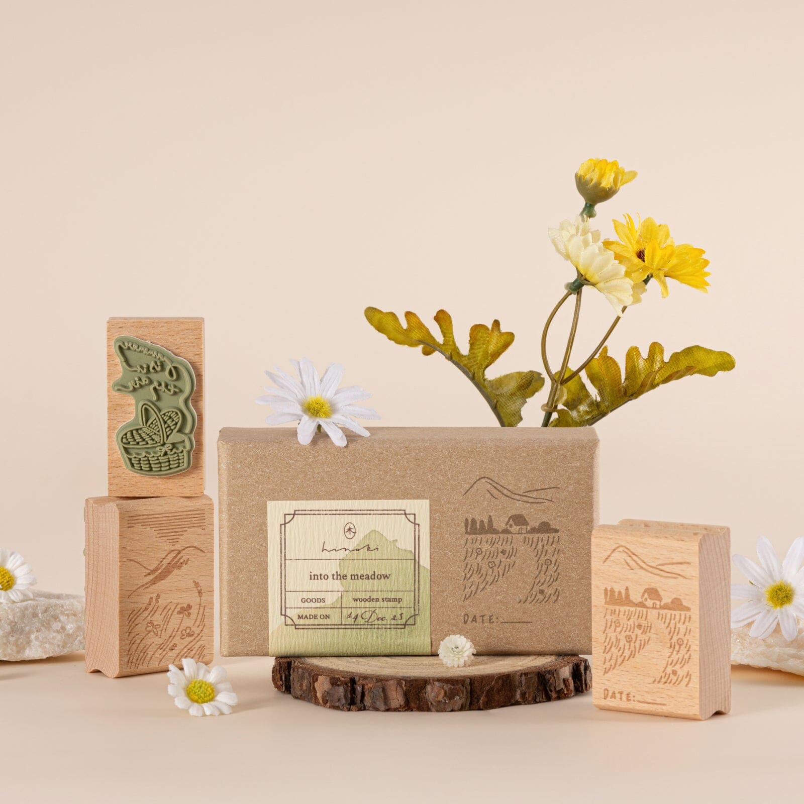 Hinoki - 'Into the Meadow' Engraved Wooden Stamp Set
