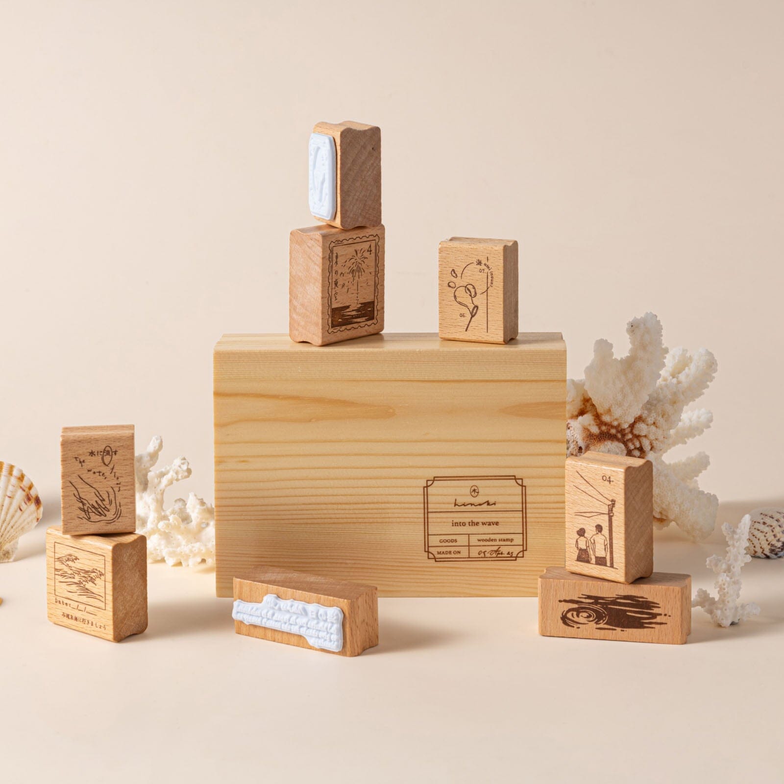 Hinoki - 'Into the Wave' Wooden Stamps Set