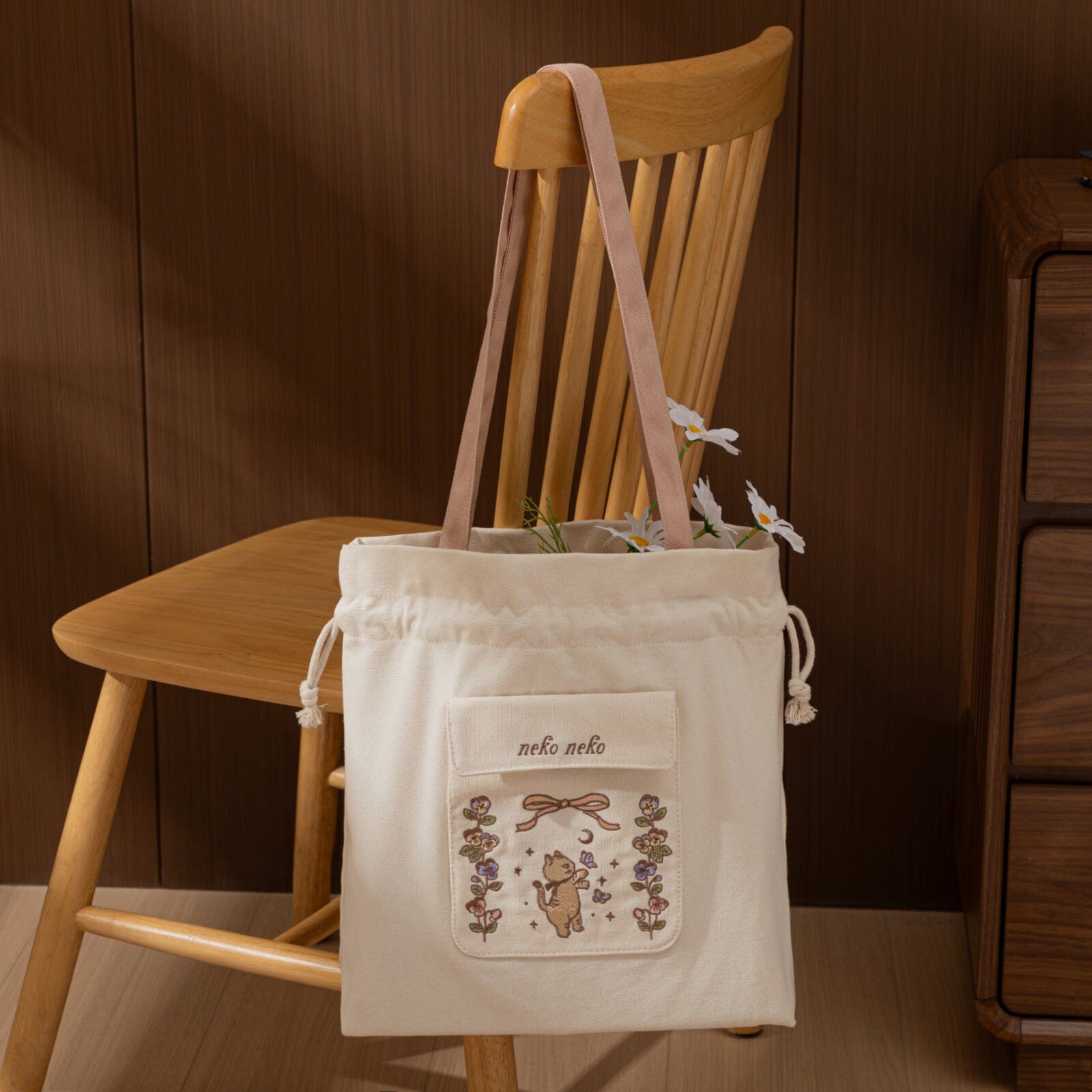 Tsuki 'Vintage Neko' Limited Edition Embroidered Tote Bag ☾