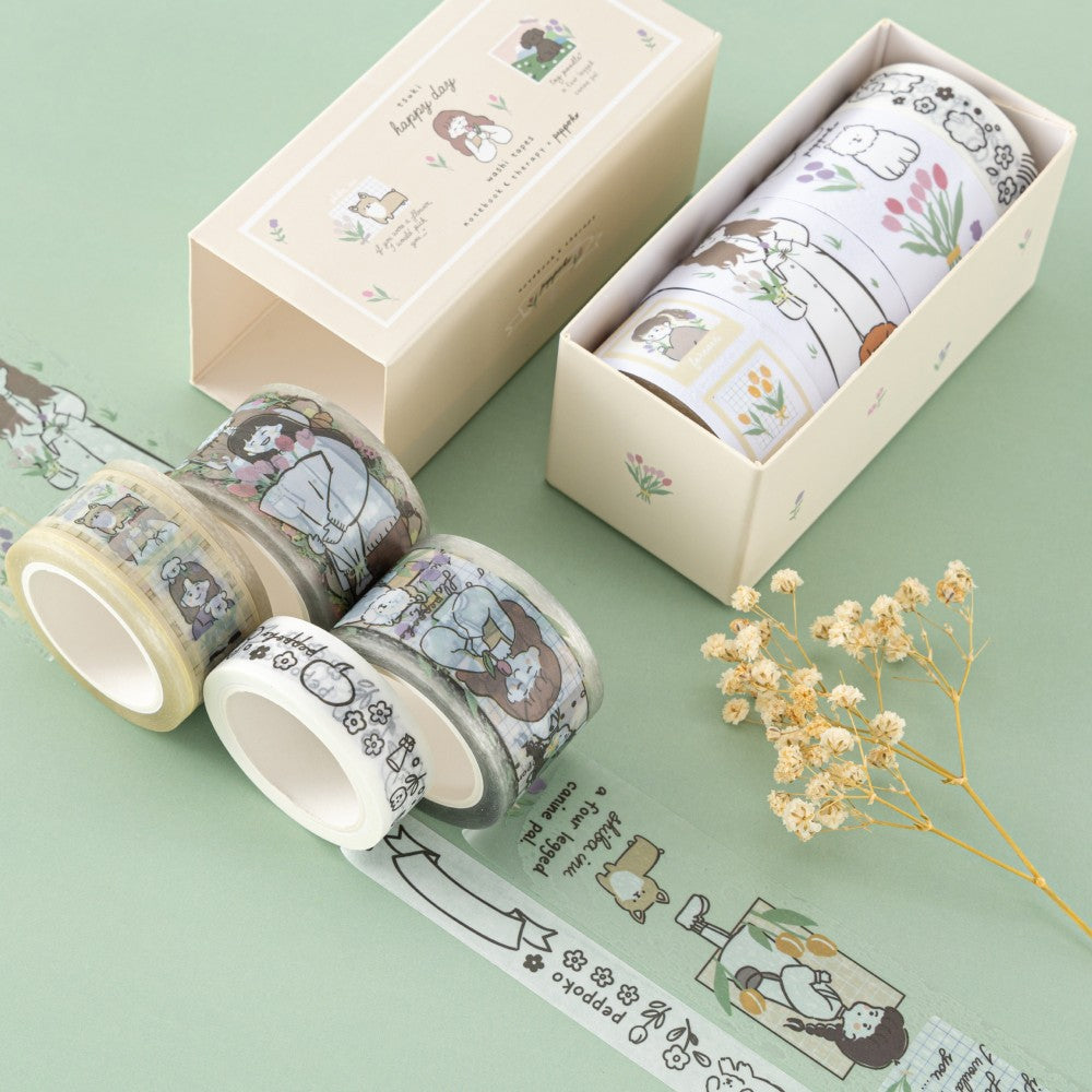 Tsuki 'Happy Day' Washi Tape Set by Notebook Therapy x Peppoko ☾