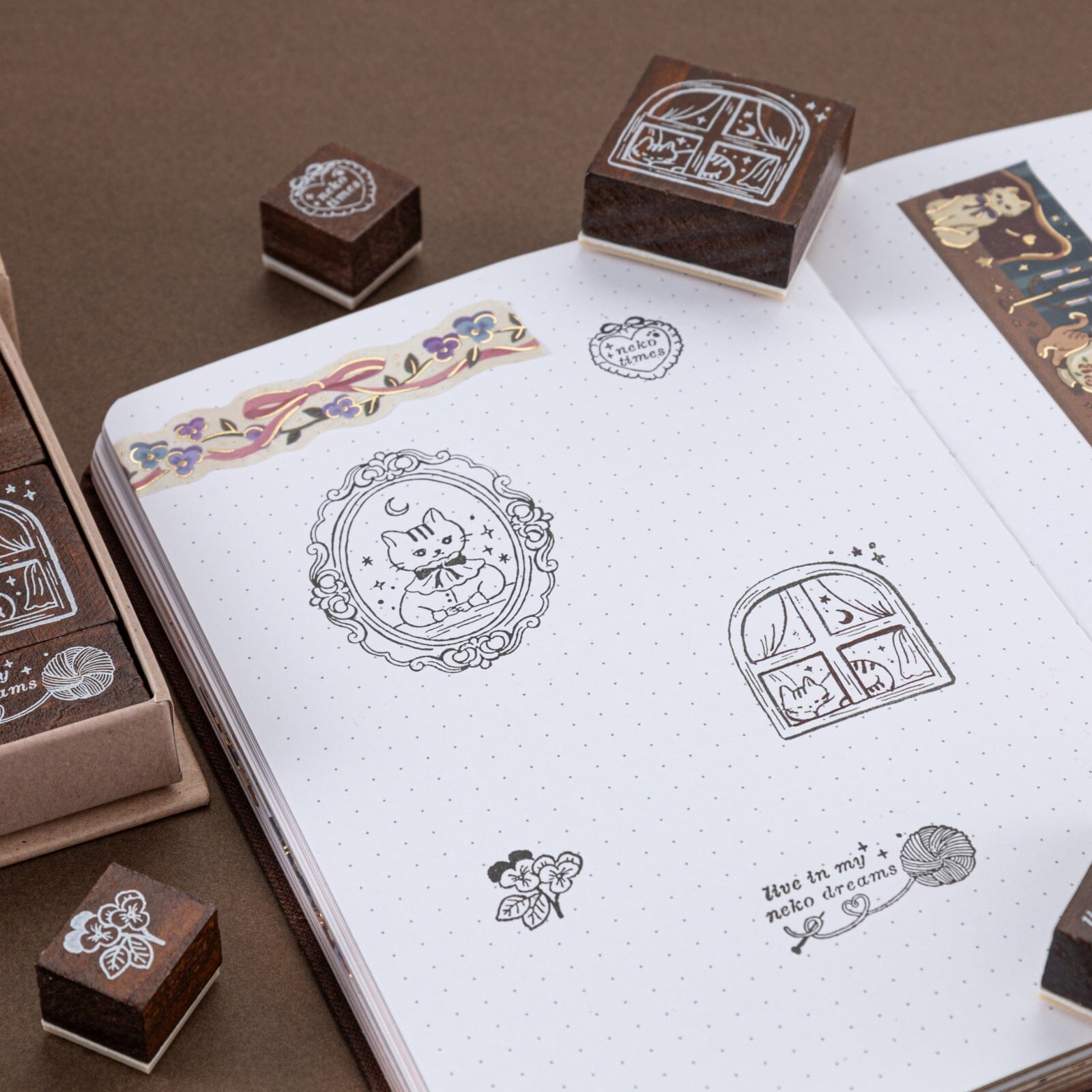 Tsuki 'Vintage Neko' Bullet Journal Stamp Set ☾
