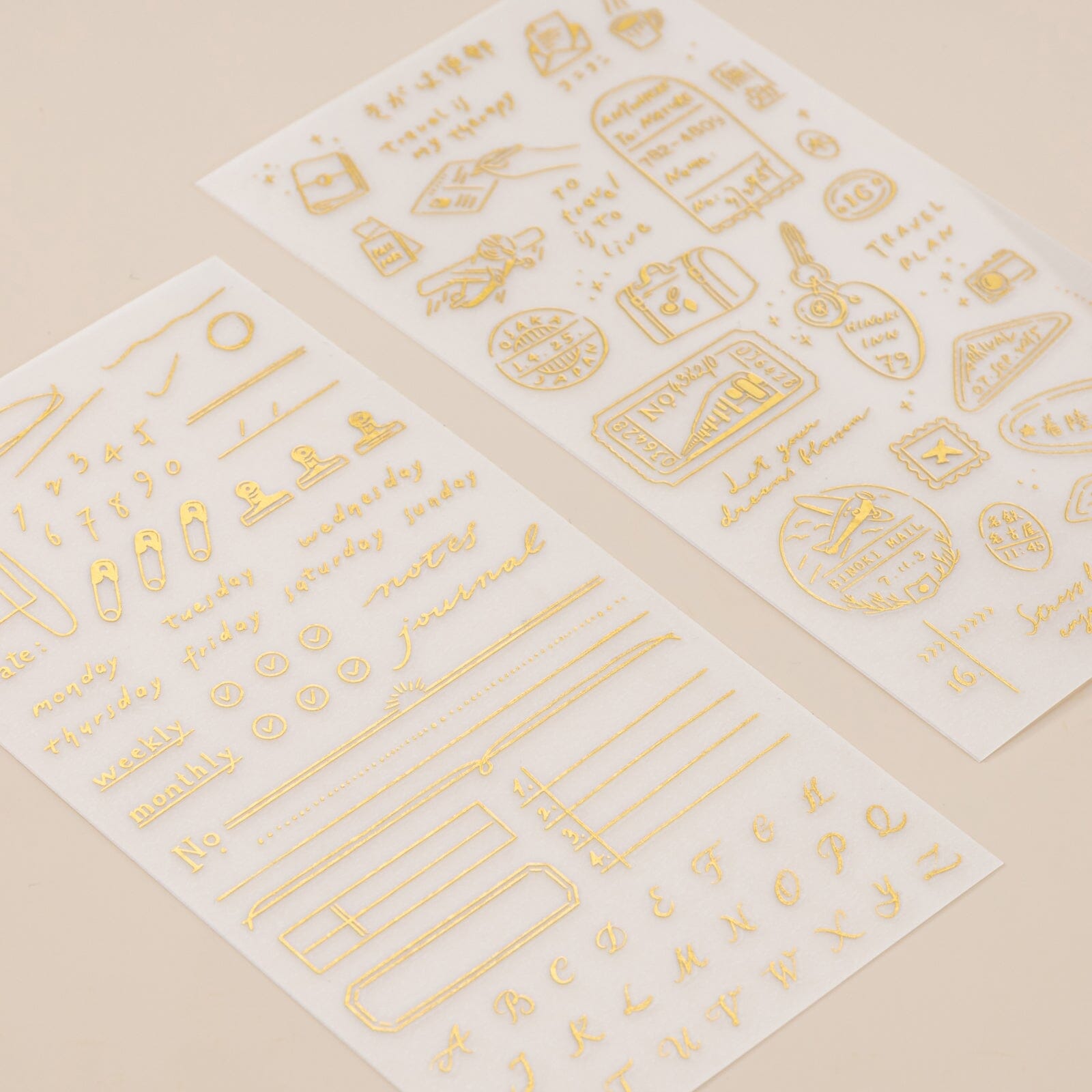 Hinoki - 'Daily Essentials' Gold Foil Print-On Sticker Set