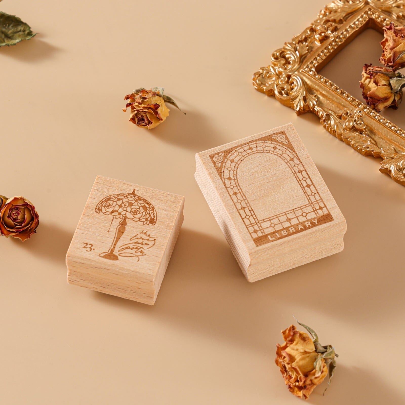 Hinoki - 'Into the Library' Engraved Wooden Stamp Set