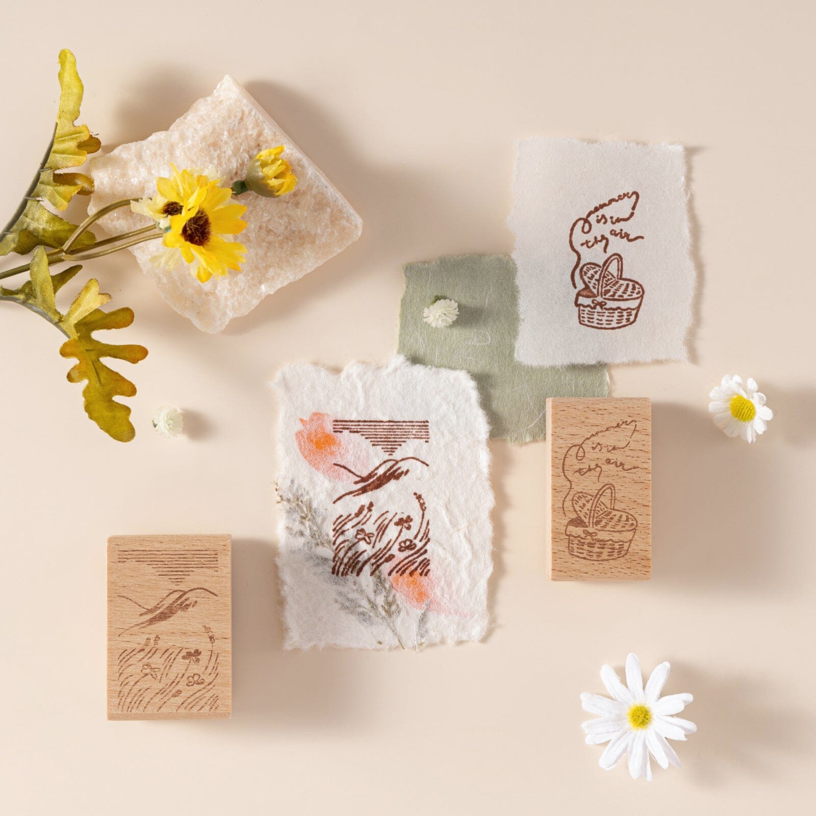 Hinoki - 'Into the Meadow' Engraved Wooden Stamp Set