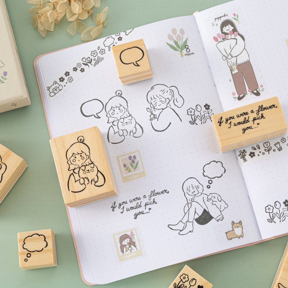 Tsuki 'Happy Day' Bullet Journal Stamp Set by Notebook Therapy x Peppoko ☾
