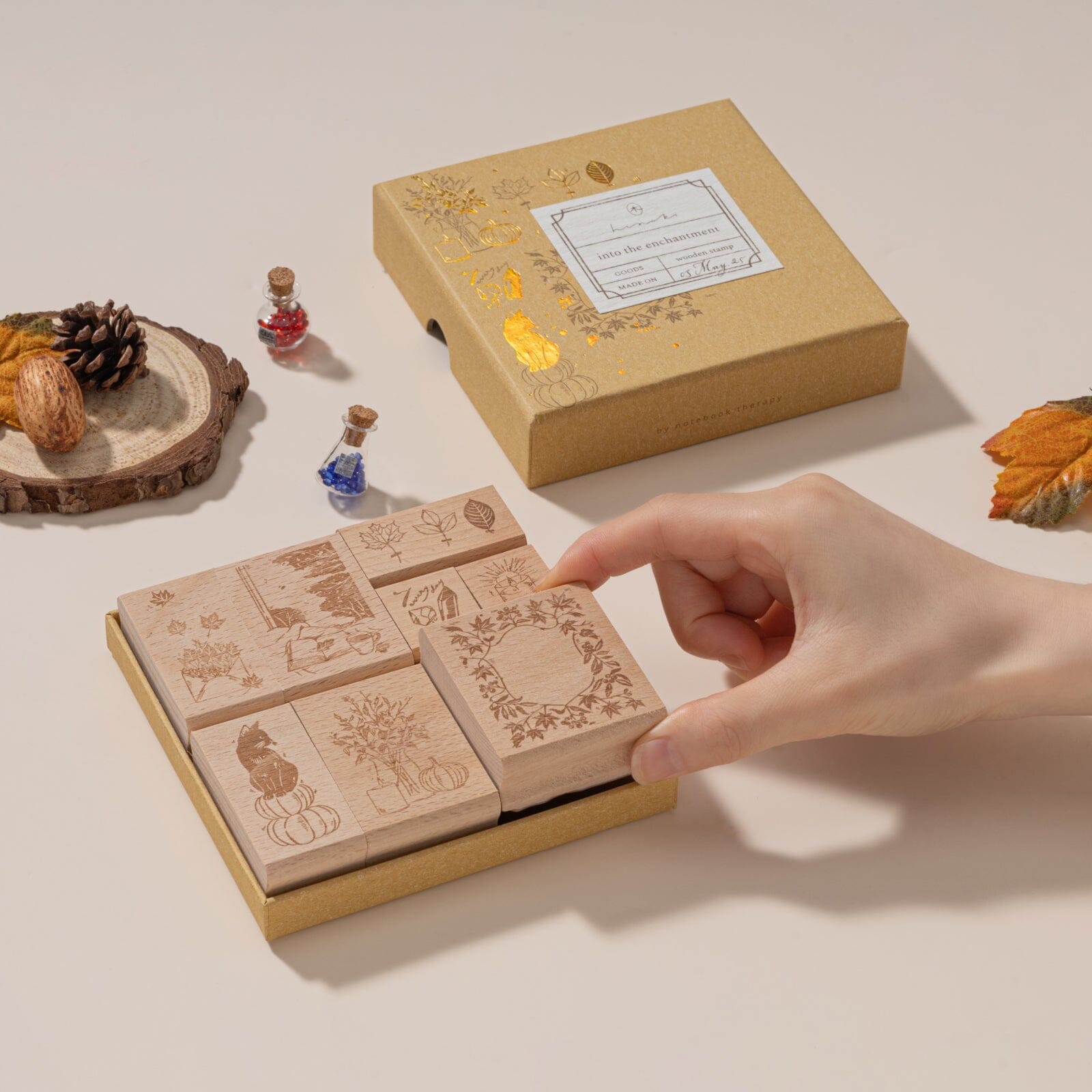 Hinoki - 'Into the Enchantment' Engraved Wooden Stamp Set