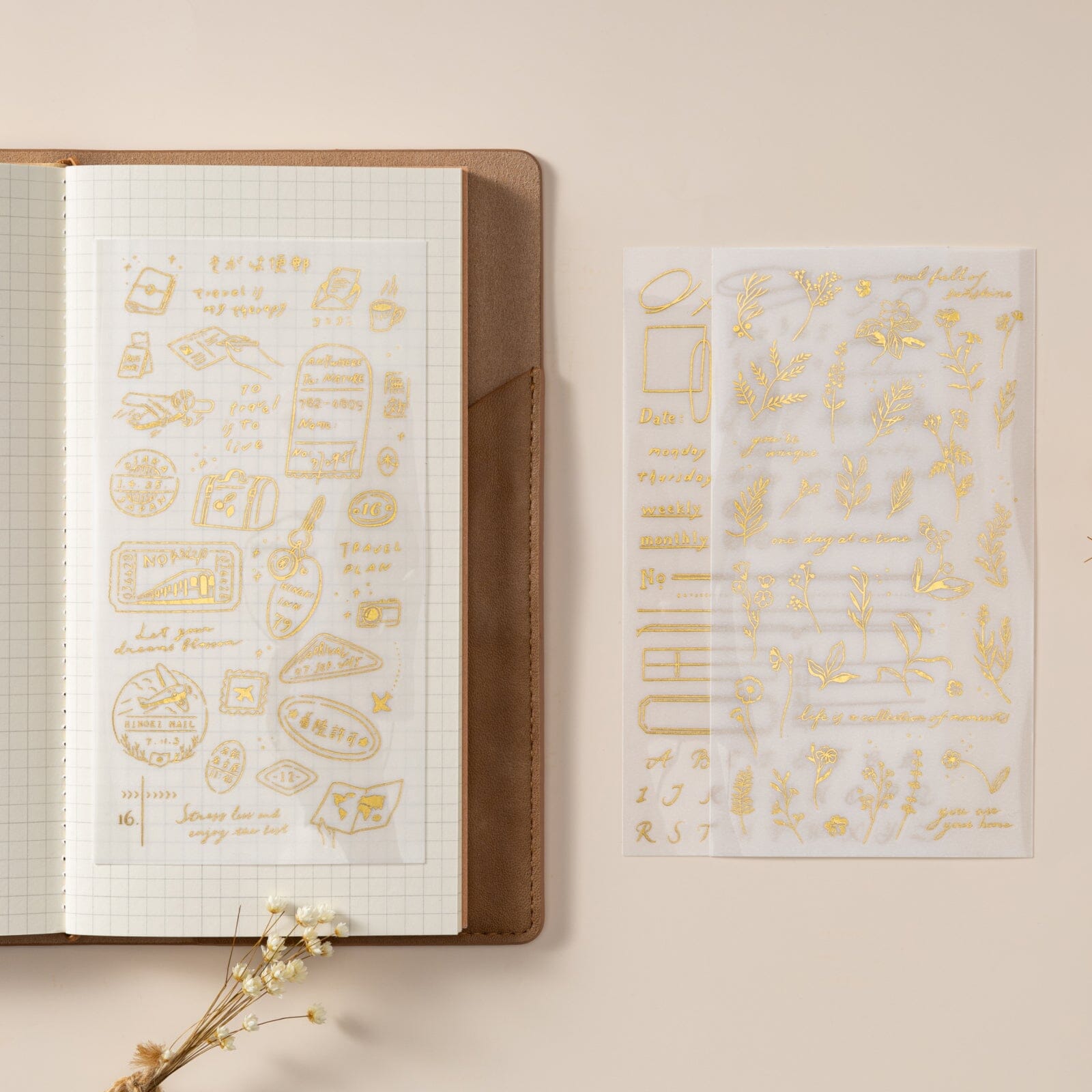 Hinoki - 'Daily Essentials' Gold Foil Print-On Sticker Set