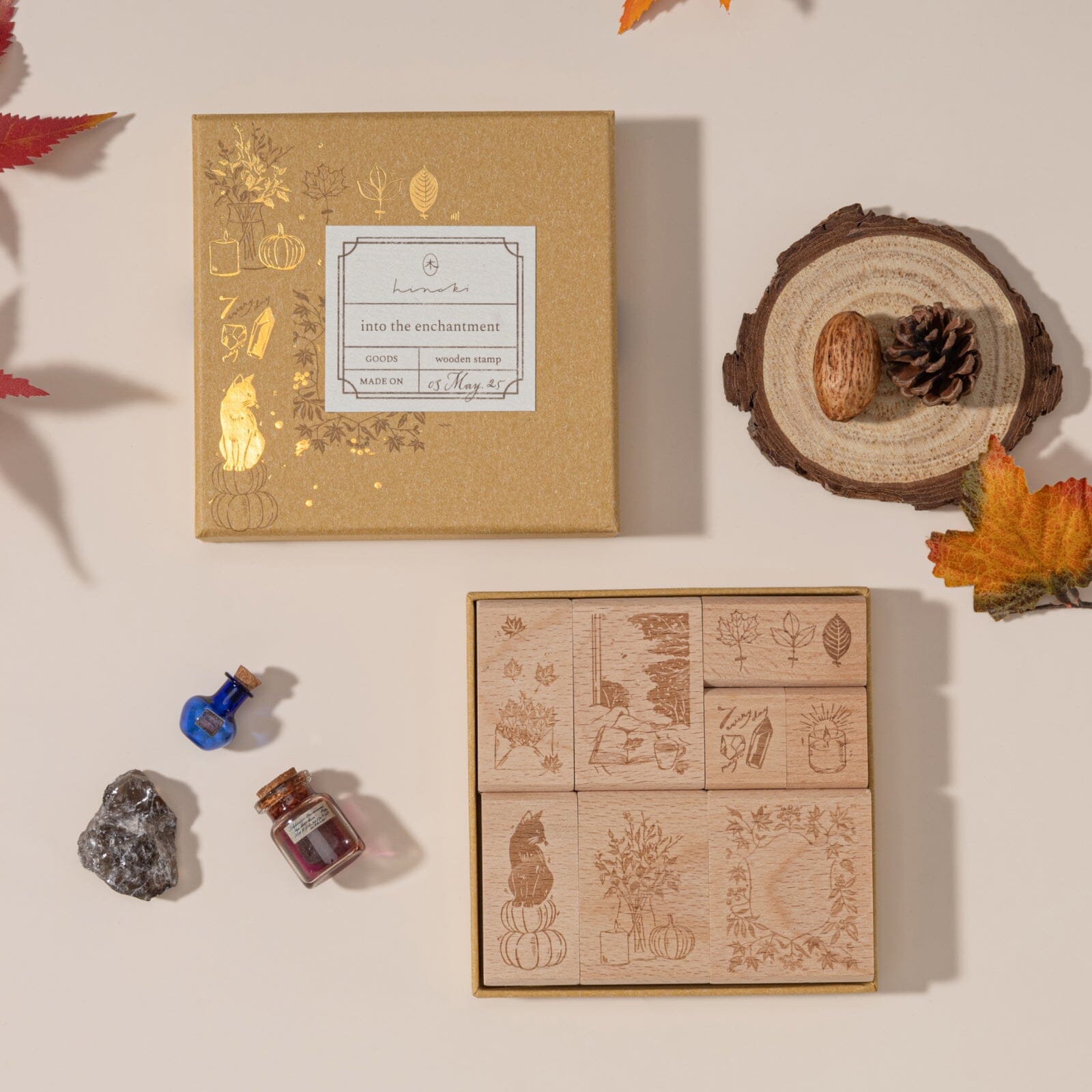 Hinoki - 'Into the Enchantment' Engraved Wooden Stamp Set