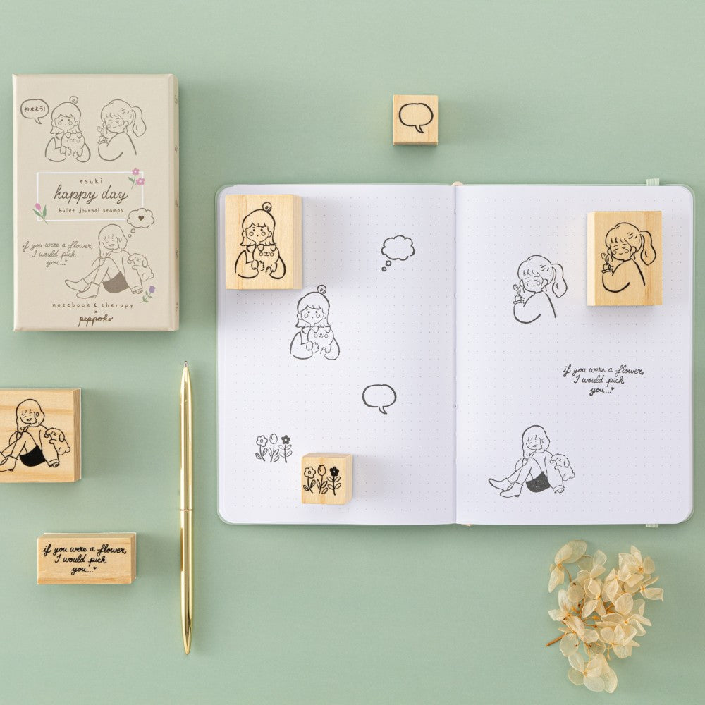 Tsuki 'Happy Day' Bullet Journal Stamp Set by Notebook Therapy x Peppoko ☾
