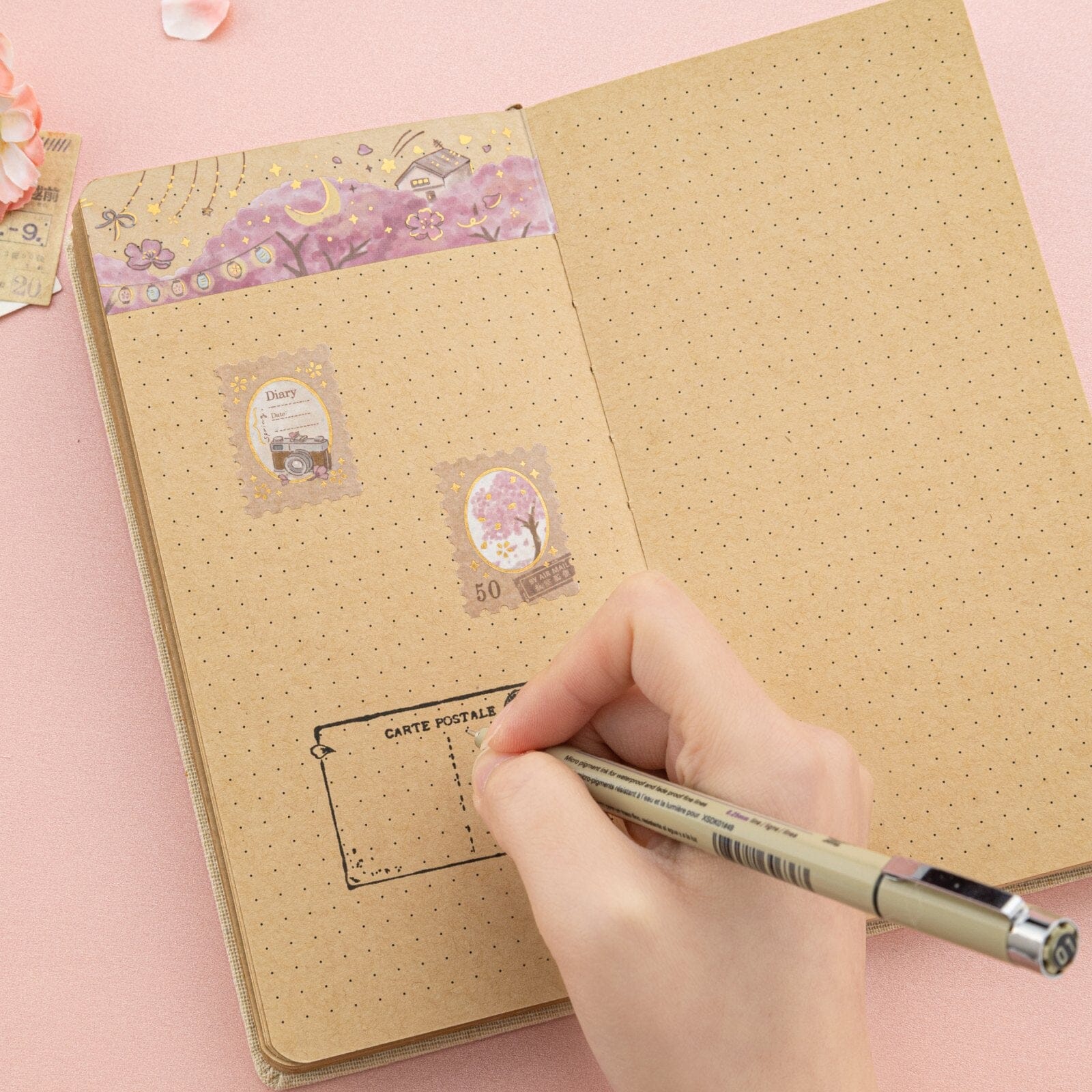 Tsuki 'Sakura Breeze' Kraft Paper Travel Notebook ☾
