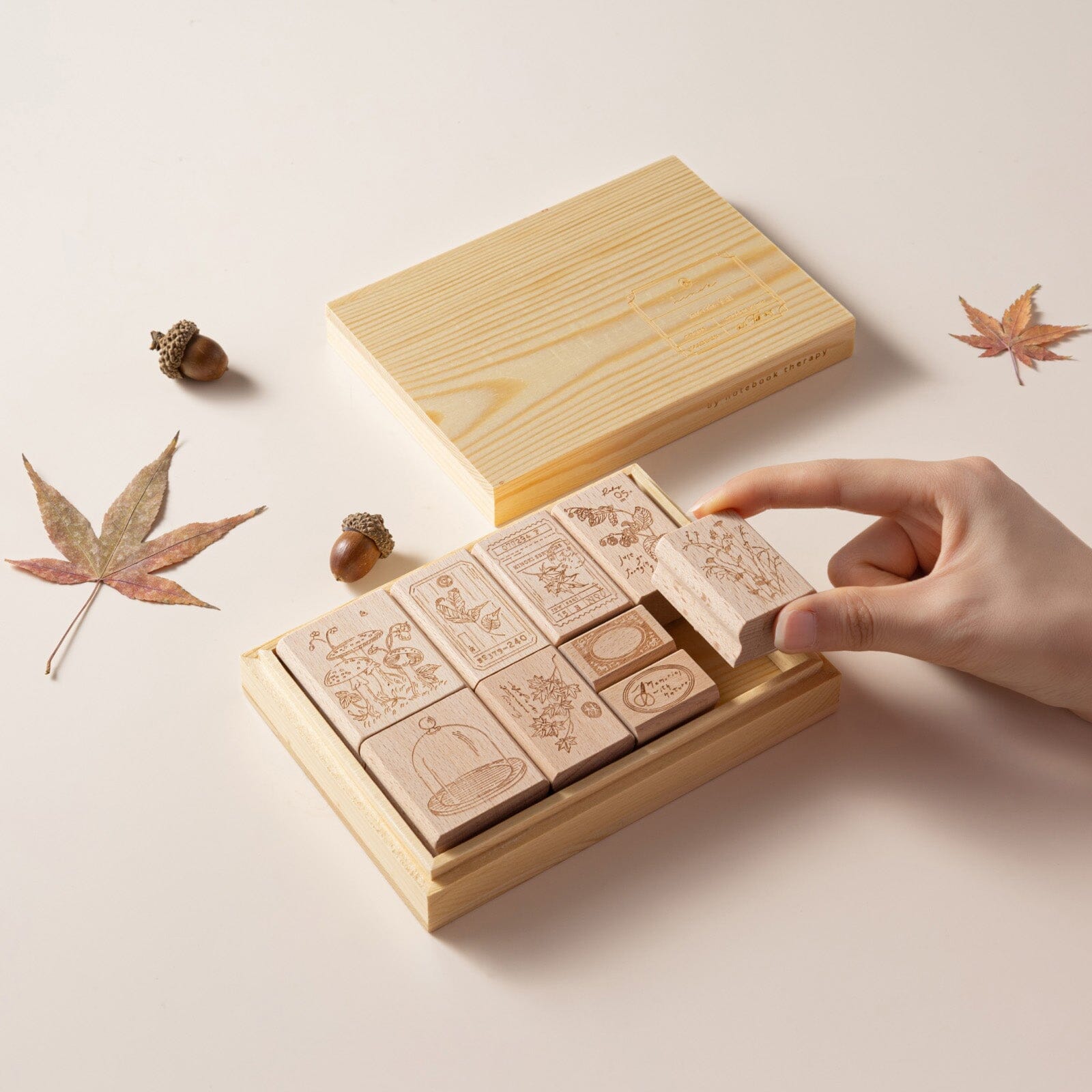 Hinoki - 'Into the Fall' Engraved Wooden Stamps Set