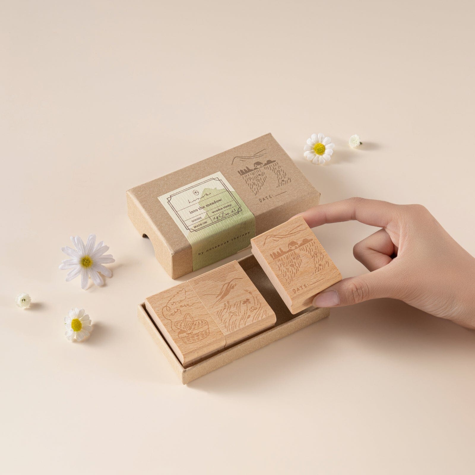 Hinoki - 'Into the Meadow' Engraved Wooden Stamp Set