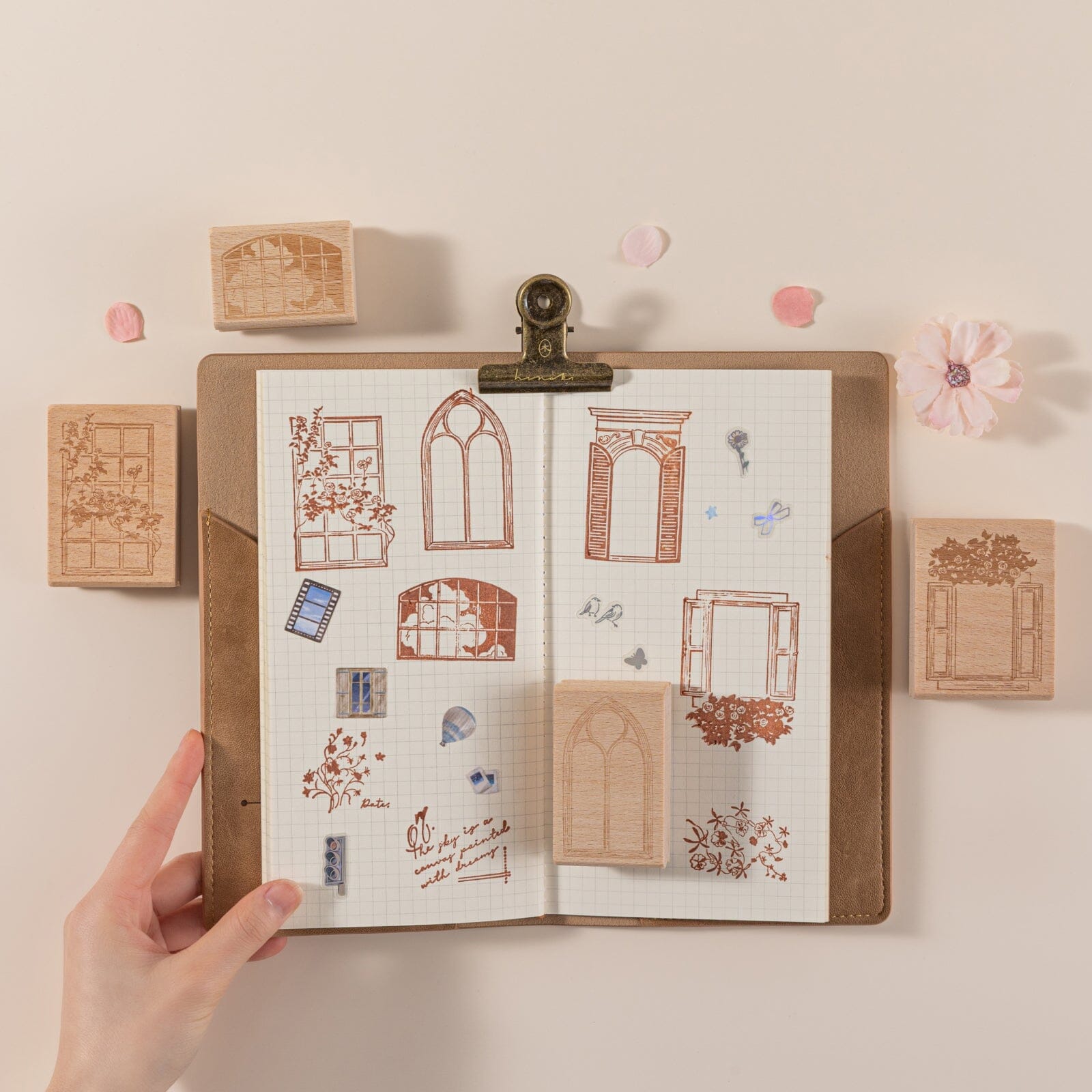 Hinoki - 'Into the Sky' Engraved Wooden Stamp Set