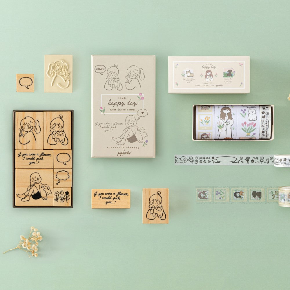Tsuki 'Happy Day' Bullet Journal Stamp Set by Notebook Therapy x Peppoko ☾