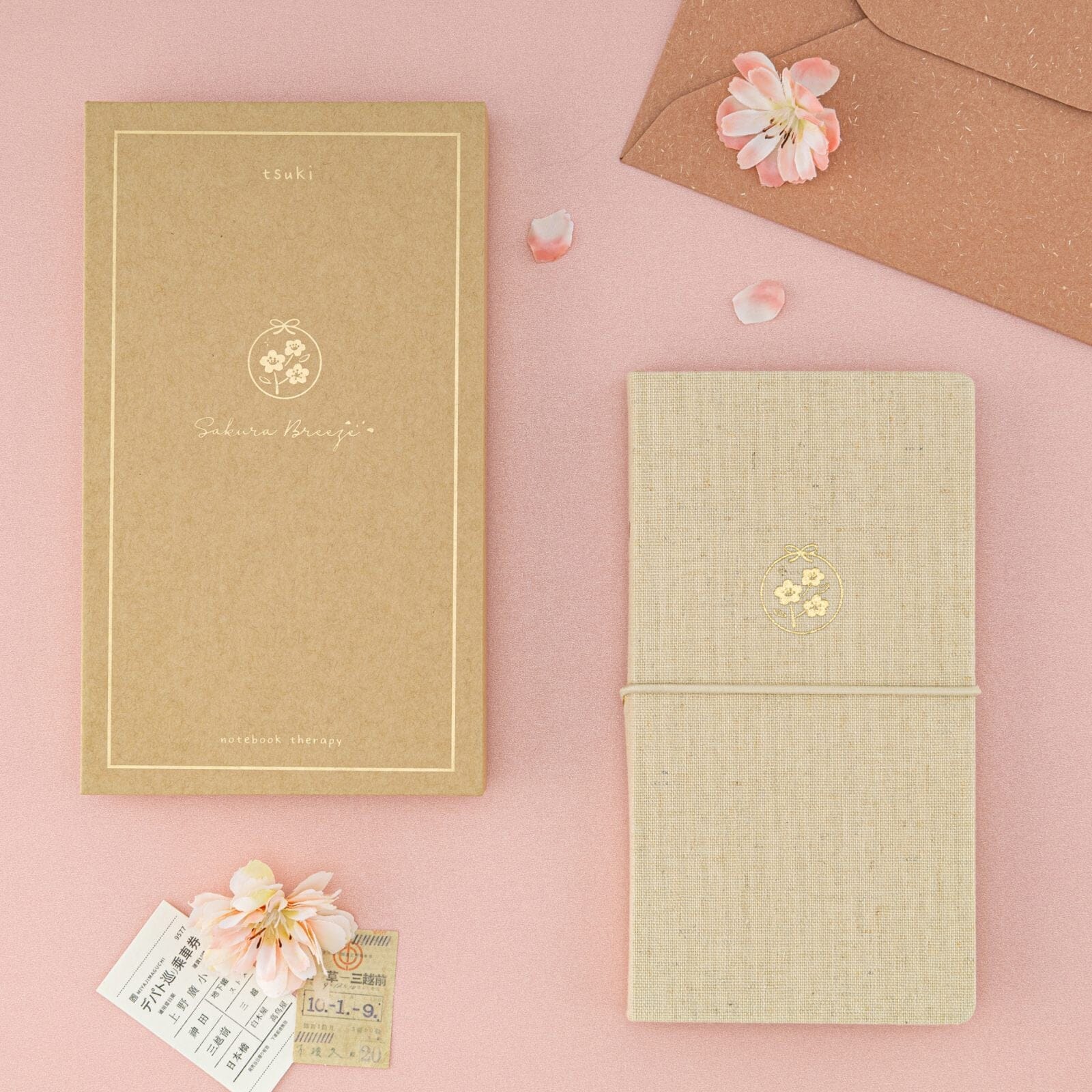 Tsuki 'Sakura Breeze' Kraft Paper Travel Notebook ☾