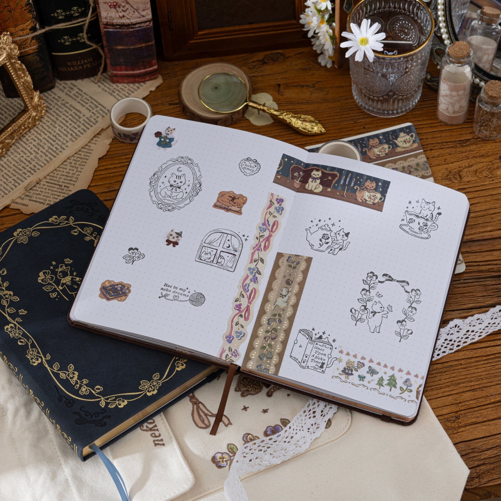 Tsuki 'Vintage Neko' Bullet Journal Stamp Set ☾