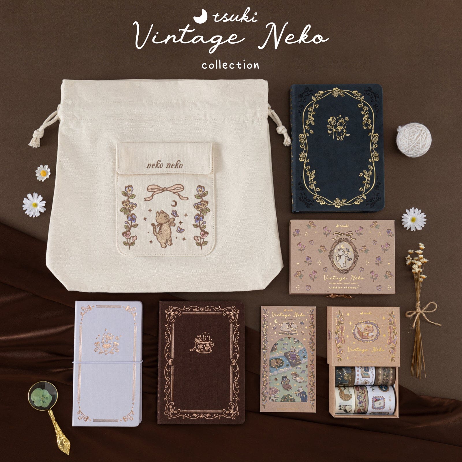 Tsuki 'Vintage Neko' Limited Edition Embroidered Tote Bag ☾