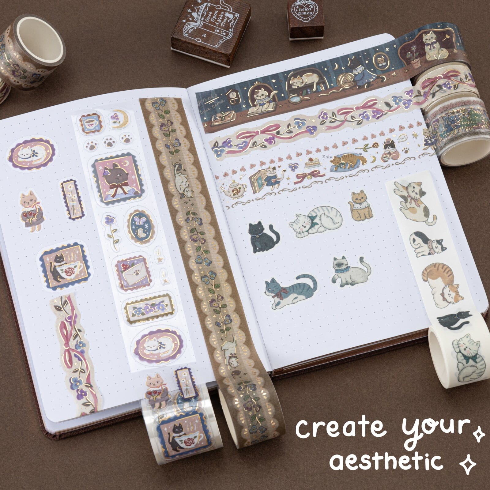 Tsuki 'Vintage Neko' Washi Tape Set ☾