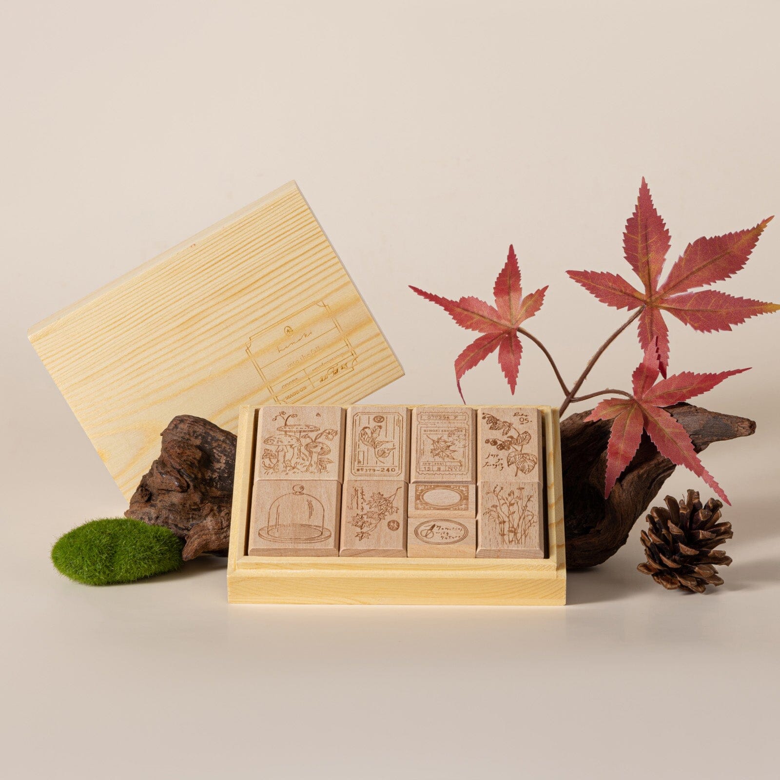 Hinoki - 'Into the Fall' Engraved Wooden Stamps Set