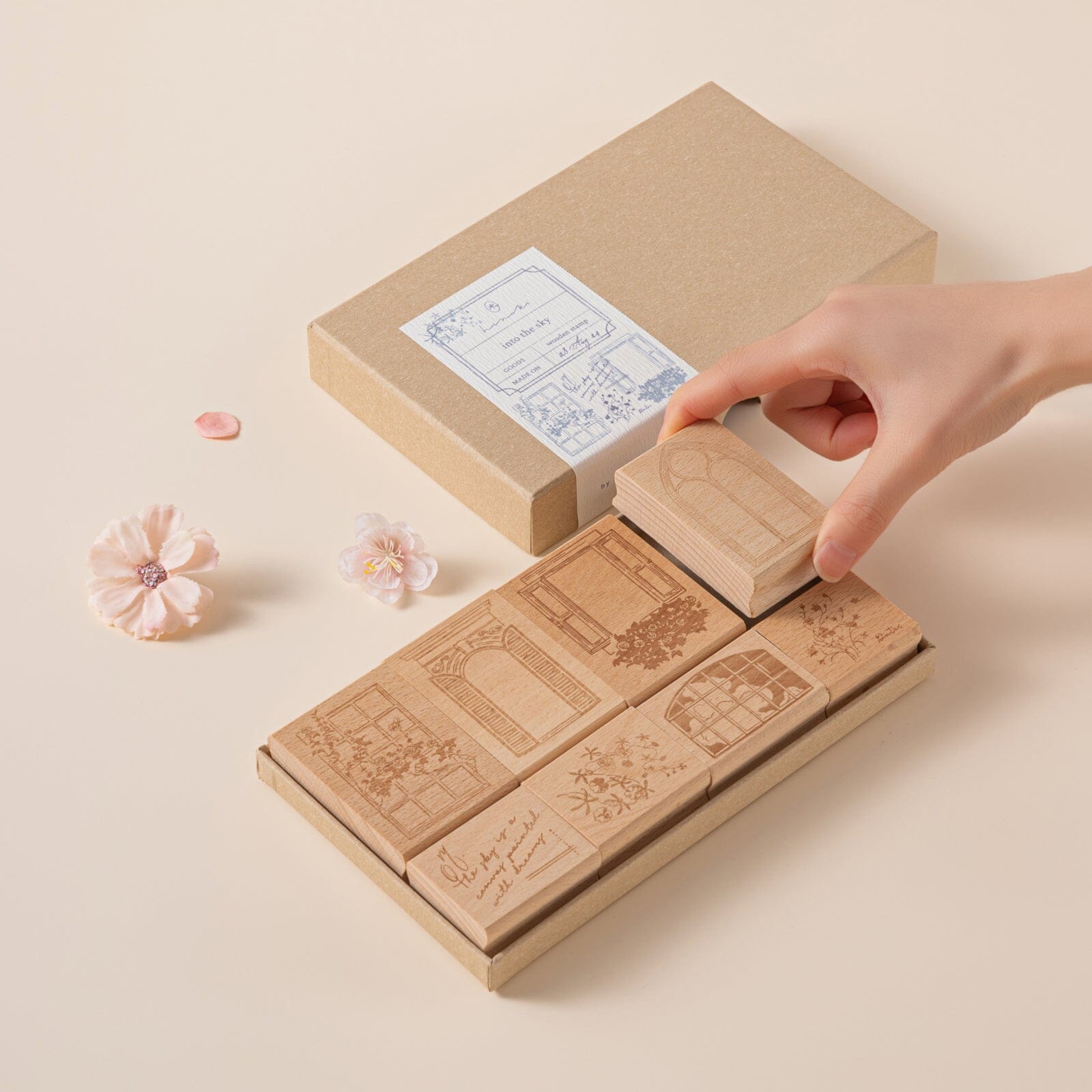 Hinoki - 'Into the Sky' Engraved Wooden Stamp Set