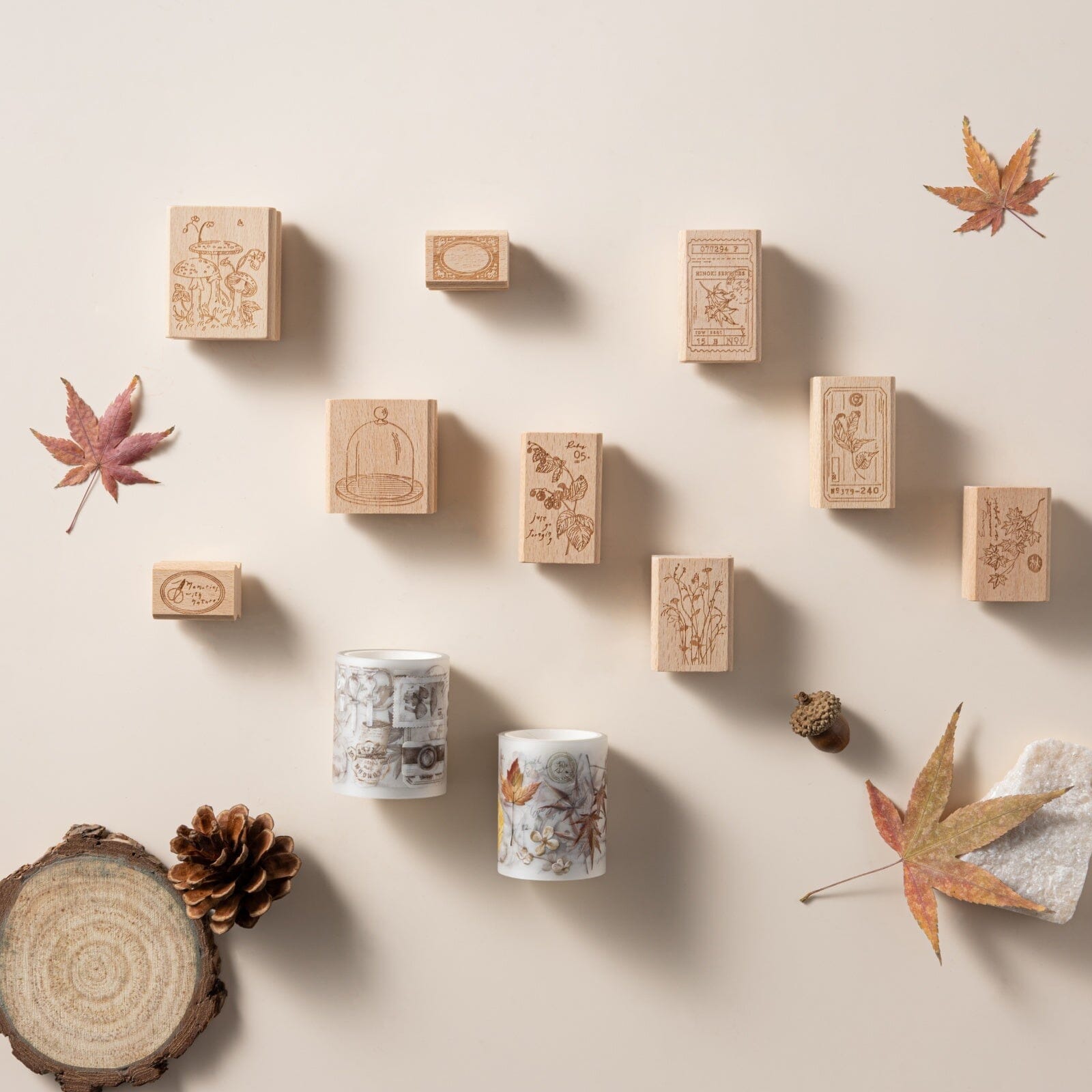 Hinoki - 'Into the Fall' Engraved Wooden Stamps Set