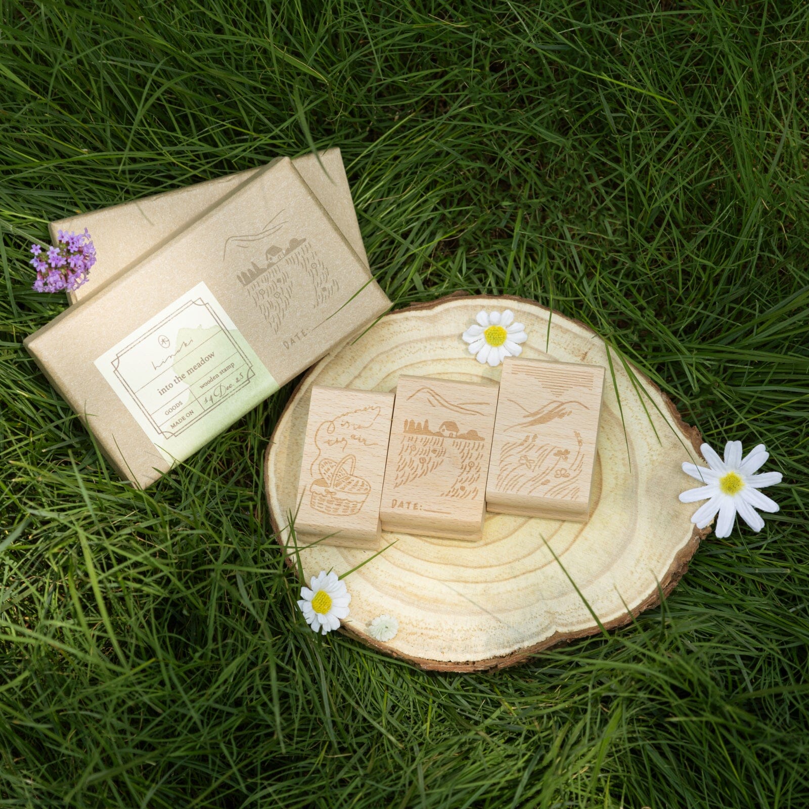 Hinoki - 'Into the Meadow' Engraved Wooden Stamp Set