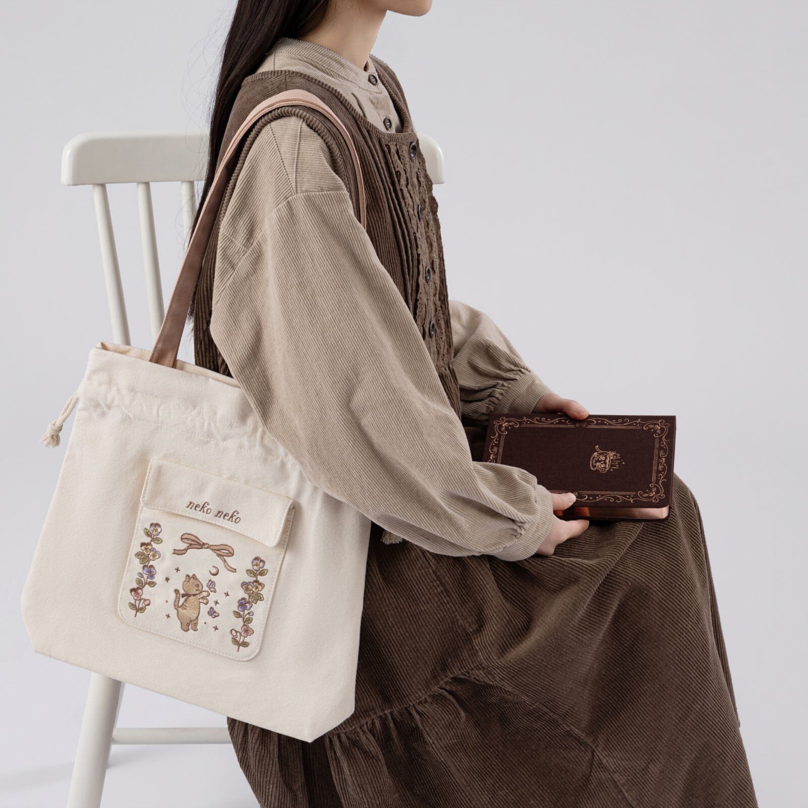 Tsuki 'Vintage Neko' Limited Edition Embroidered Tote Bag ☾